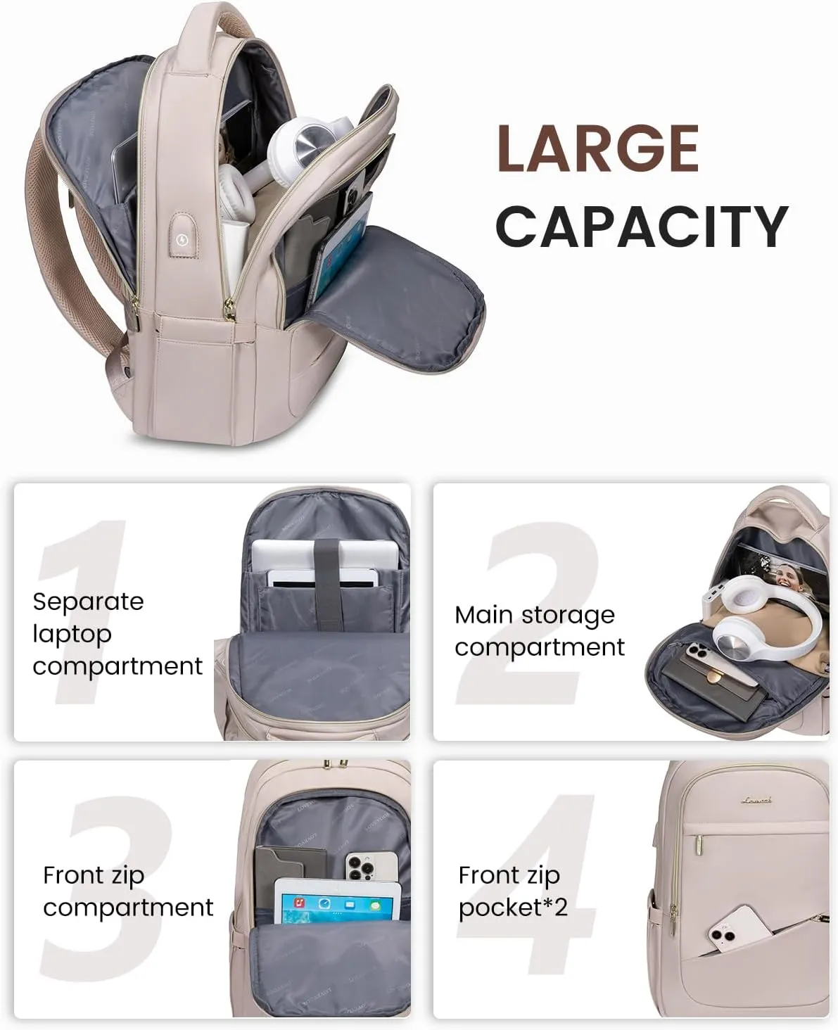 LOVEVOOK Laptop Backpack for Women, Slim Business Laptops Bag with Separate Computer Compartment Stylish Daypack for College Work Travel, Fits 15.6" Laptop