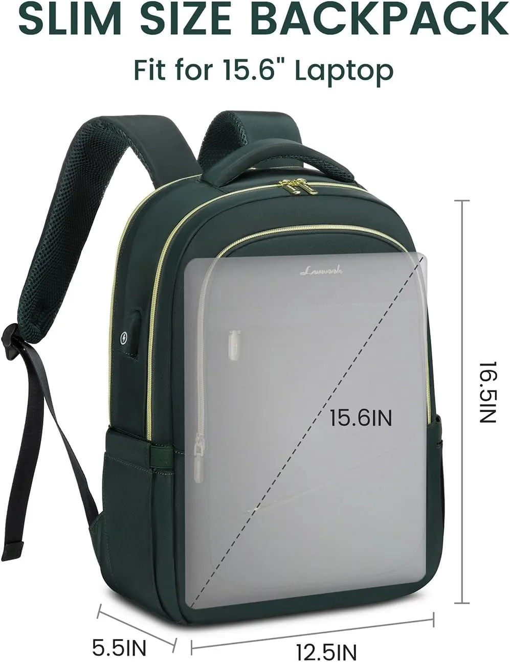 LOVEVOOK Laptop Backpack for Women, Slim Business Laptops Bag with Separate Computer Compartment Stylish Daypack for College Work Travel, Fits 15.6" Laptop