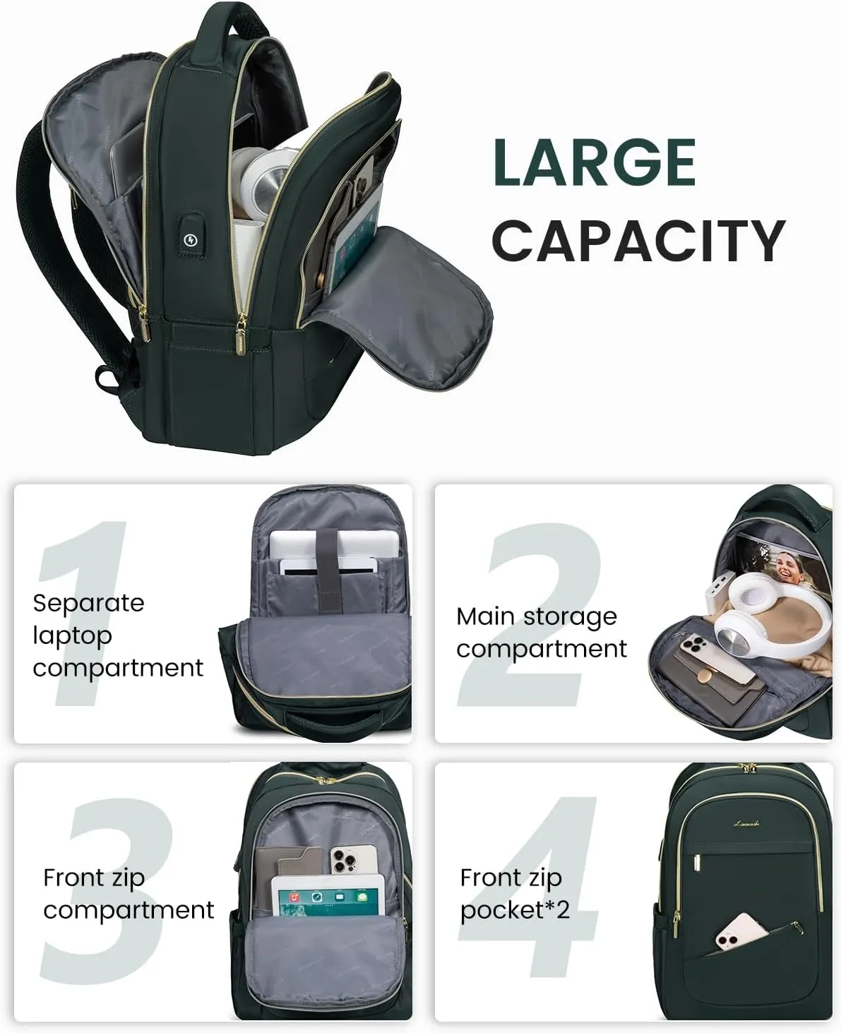 LOVEVOOK Laptop Backpack for Women, Slim Business Laptops Bag with Separate Computer Compartment Stylish Daypack for College Work Travel, Fits 15.6" Laptop