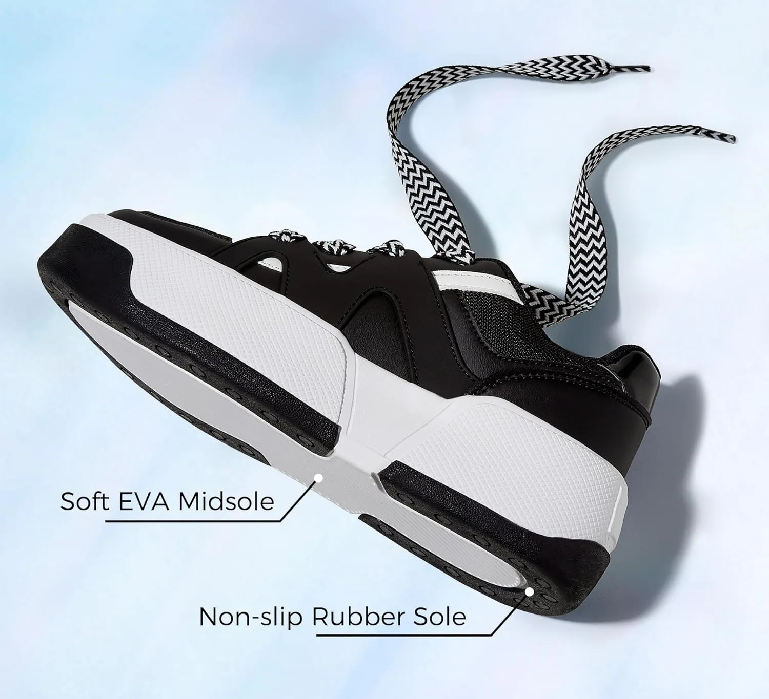 LUCKY STEP Women’s Platform Fashion Sneakers Lace up Casual Faux Leather Comfortable Thick Sole Tennis Walking Shoes