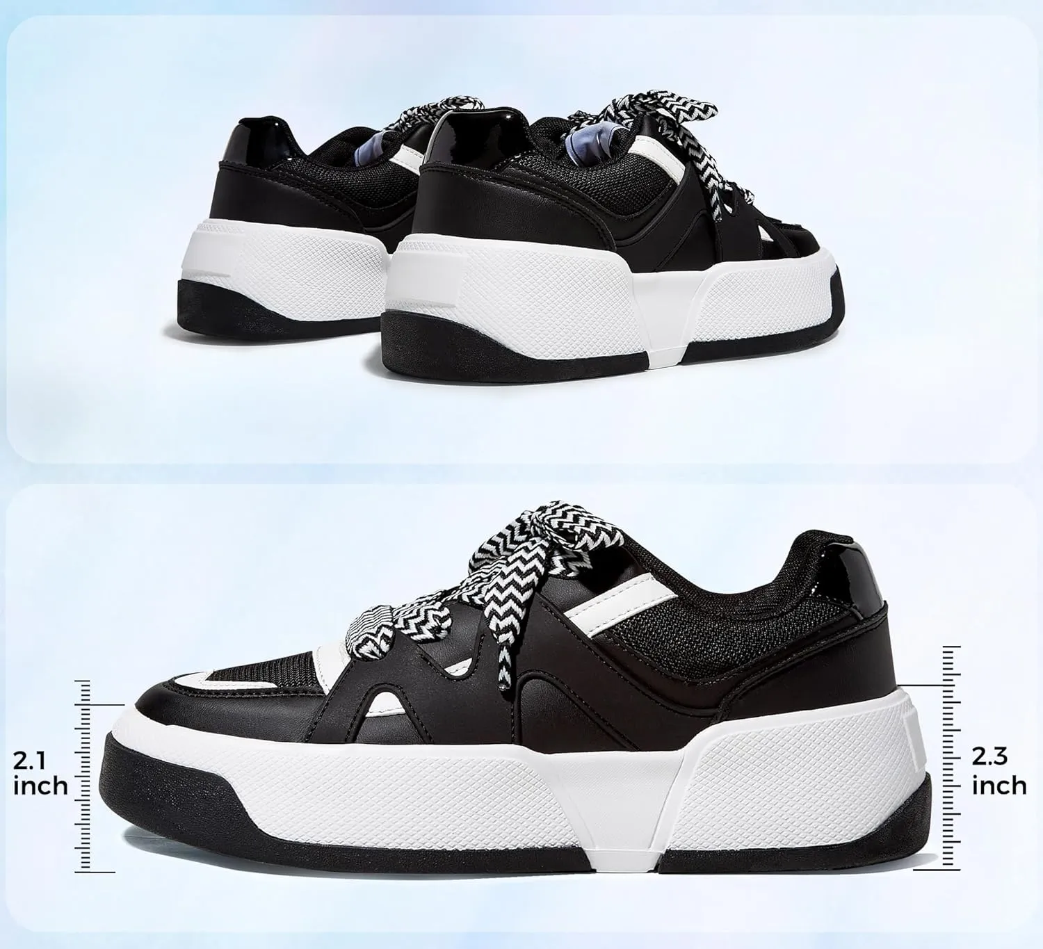 LUCKY STEP Women’s Platform Fashion Sneakers Lace up Casual Faux Leather Comfortable Thick Sole Tennis Walking Shoes