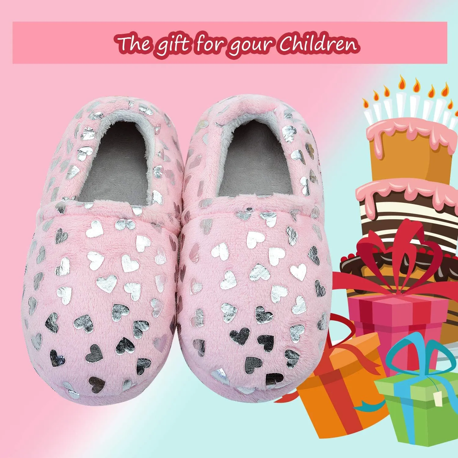 Lulex Girls Cute Fleece Heart Slippers Warm Household Indoor Home Slippers