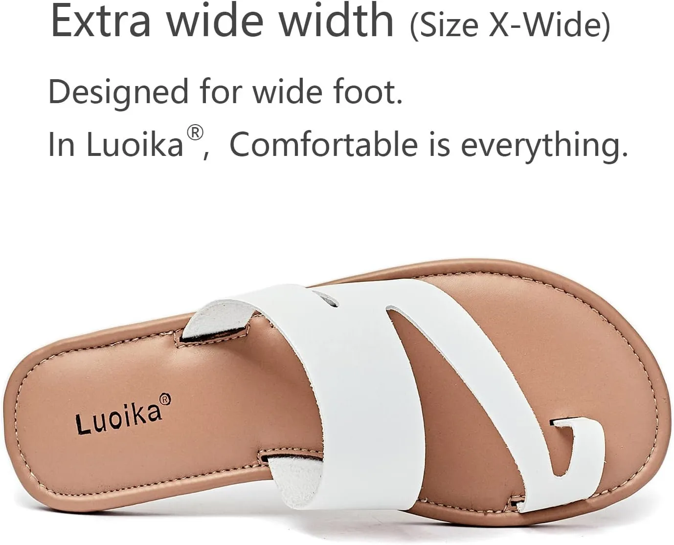 Luoika Women's Wide Width Flat Sandals, Flip Flop Slides Sandal Casual Strapy Sandal Slip on Summer Beach Shoes for Women.