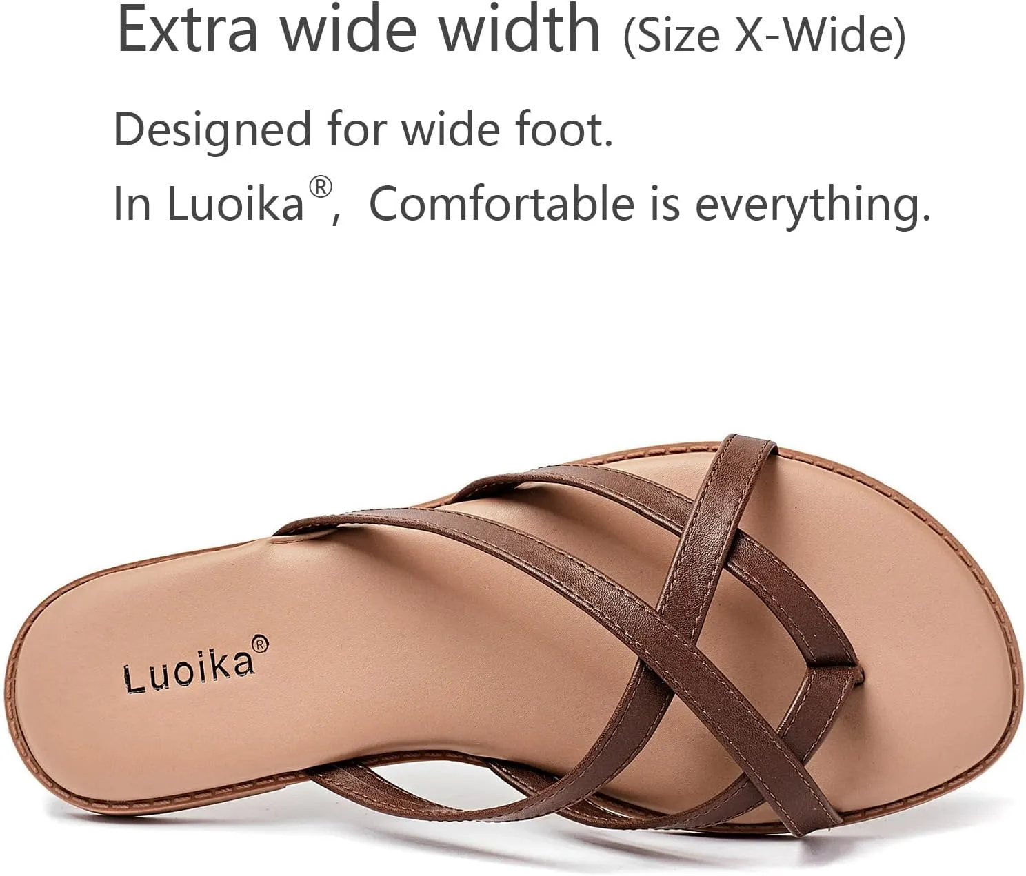 Luoika Women's Wide Width Flat Sandals, Flip Flop Slides Sandal Casual Strapy Sandal Slip on Summer Beach Shoes for Women.