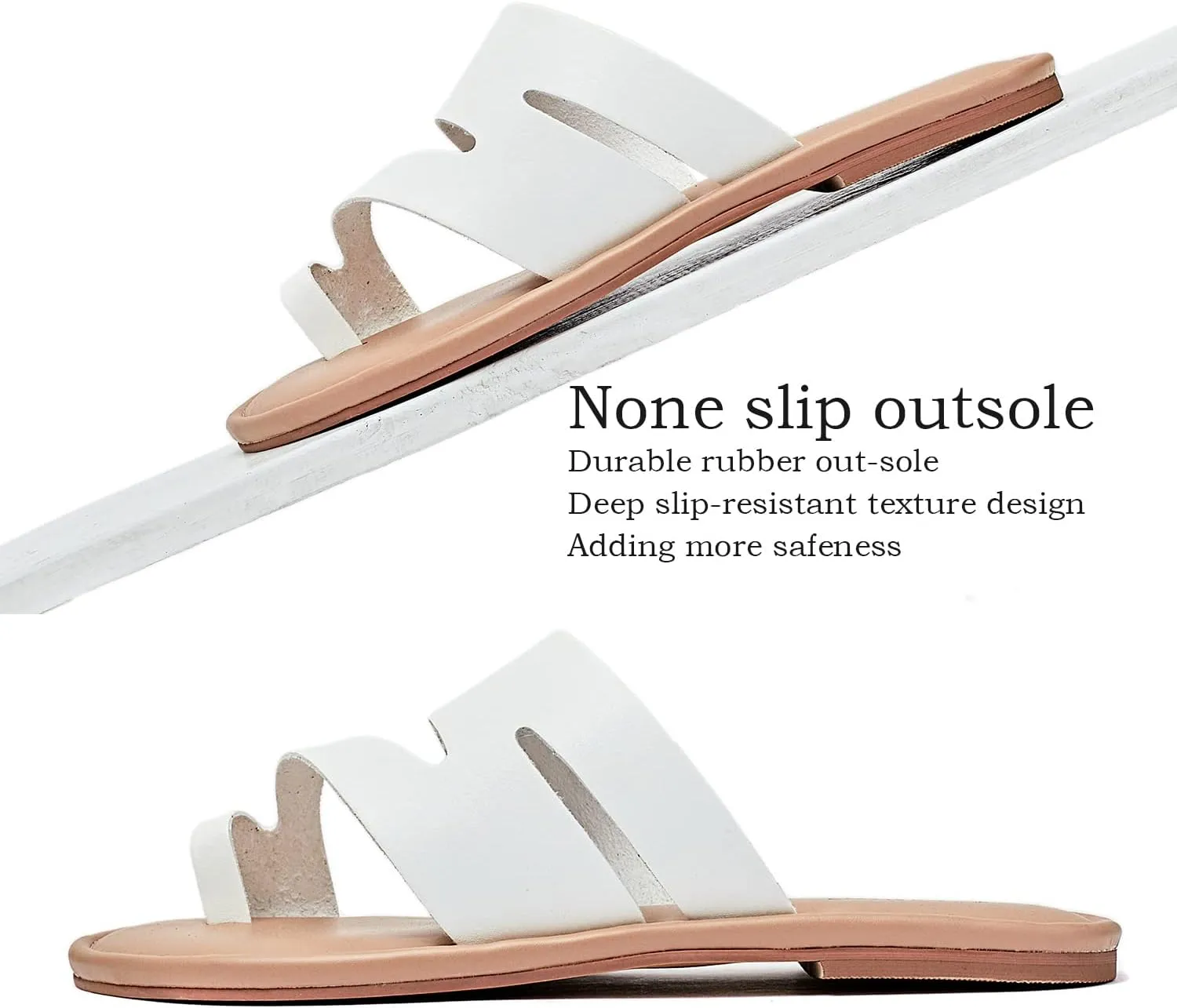 Luoika Women's Wide Width Flat Sandals, Flip Flop Slides Sandal Casual Strapy Sandal Slip on Summer Beach Shoes for Women.