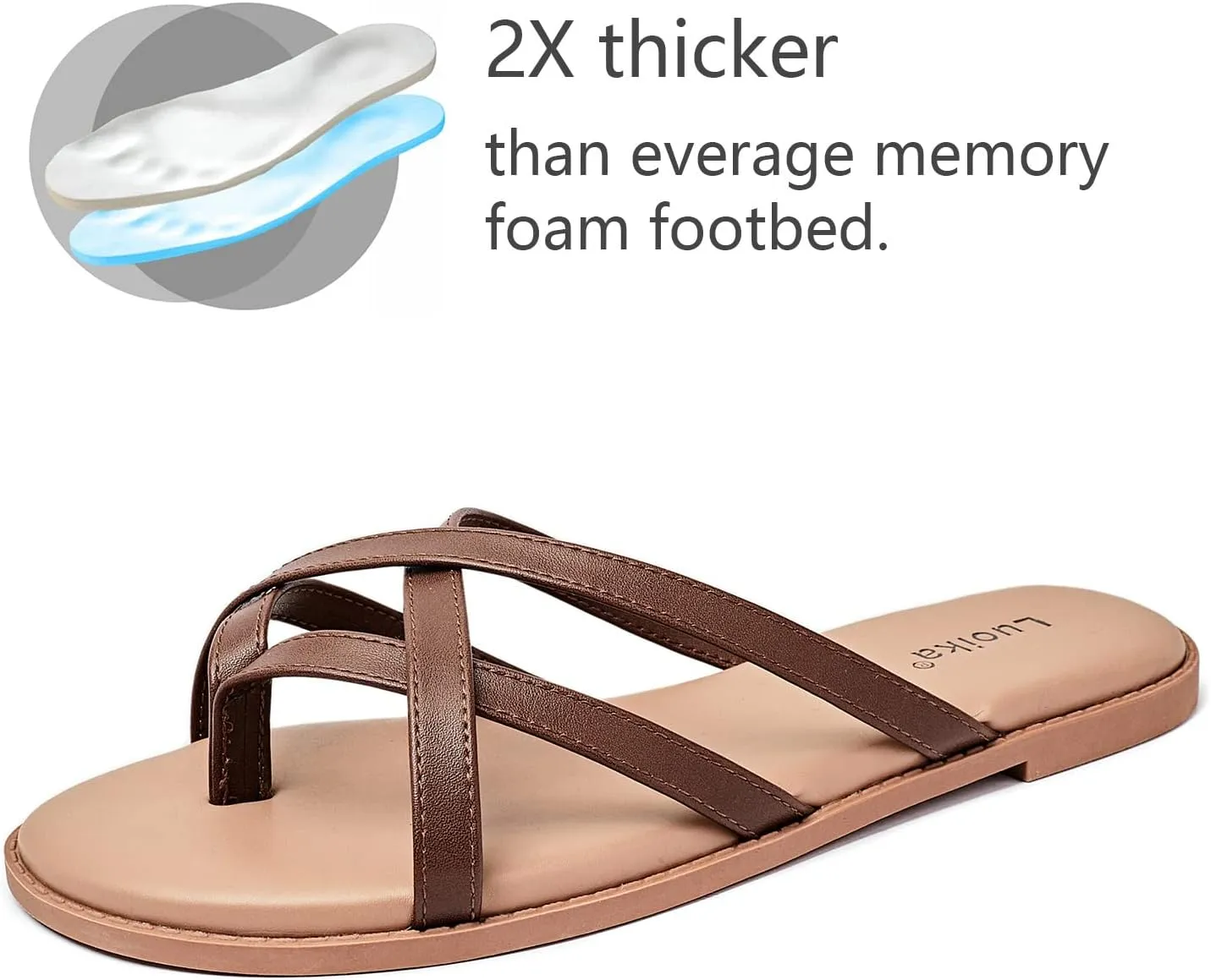 Luoika Women's Wide Width Flat Sandals, Flip Flop Slides Sandal Casual Strapy Sandal Slip on Summer Beach Shoes for Women.