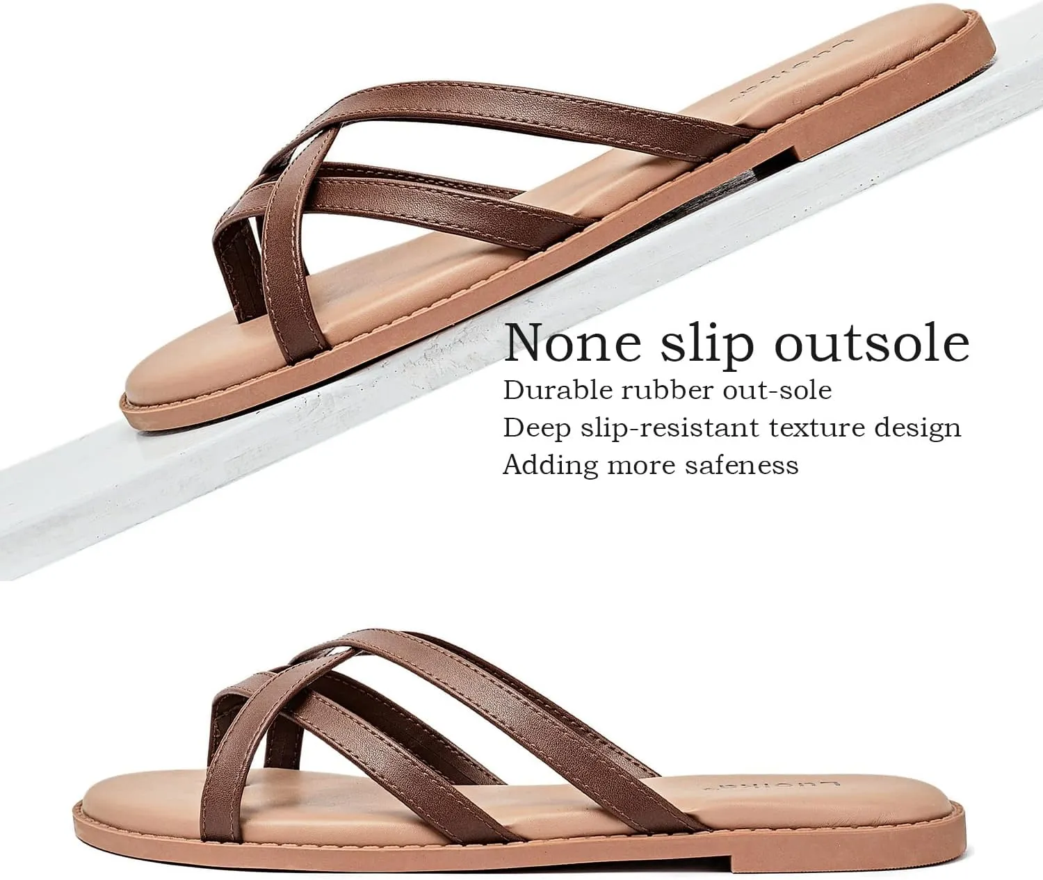 Luoika Women's Wide Width Flat Sandals, Flip Flop Slides Sandal Casual Strapy Sandal Slip on Summer Beach Shoes for Women.