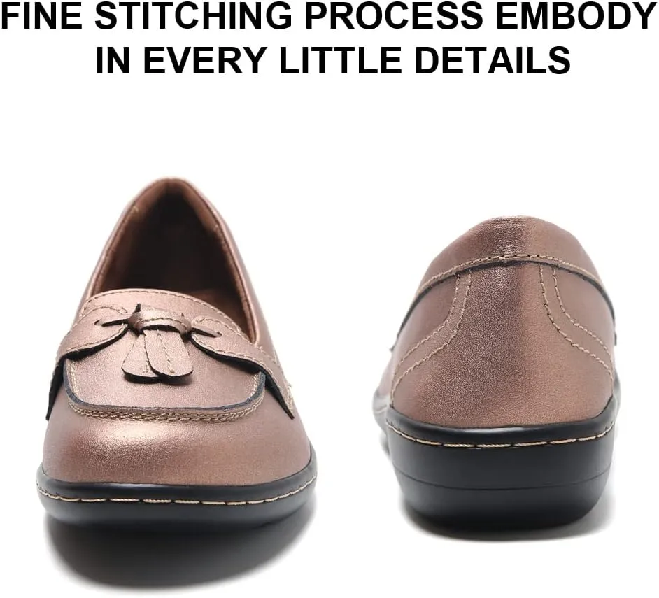 Maichal Loafers for Women Slip On Comfort Leather Tassel Dress Shoes