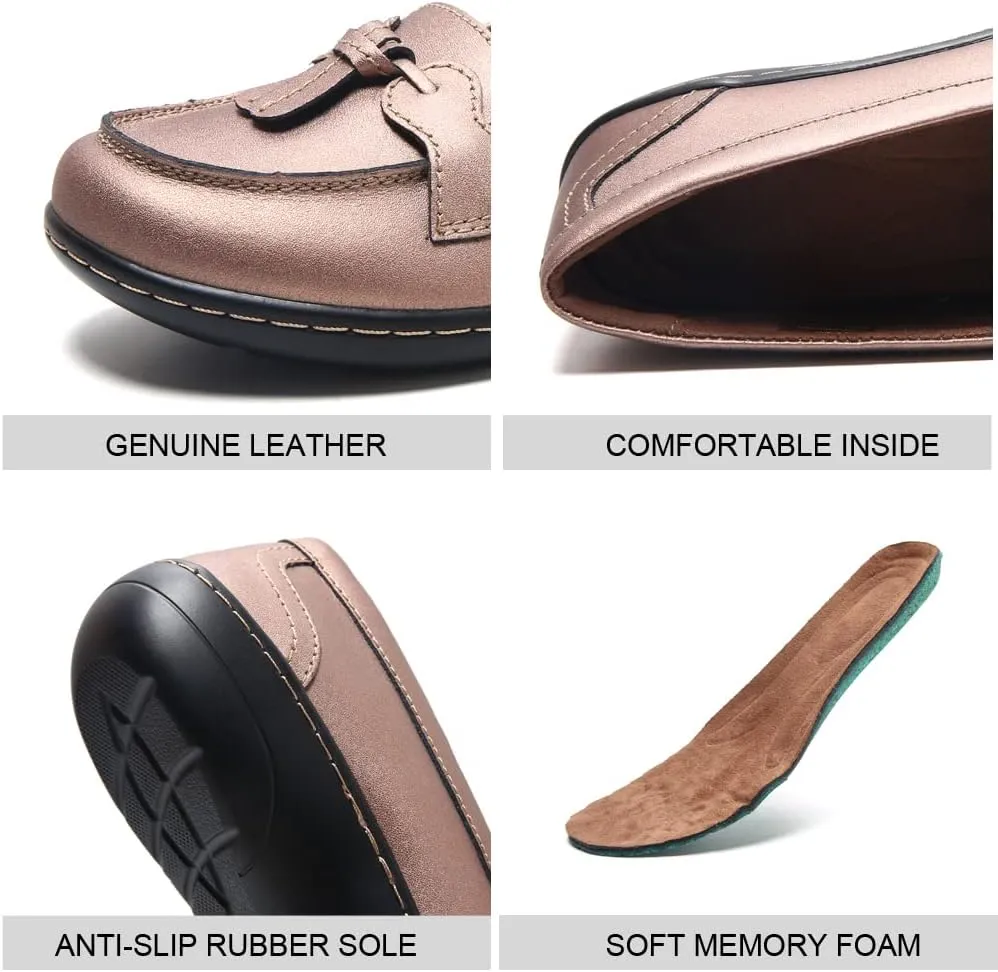 Maichal Loafers for Women Slip On Comfort Leather Tassel Dress Shoes
