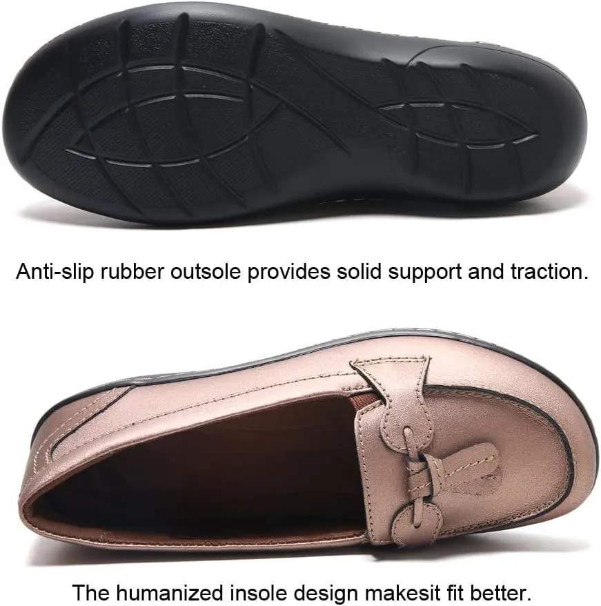 Maichal Loafers for Women Slip On Comfort Leather Tassel Dress Shoes