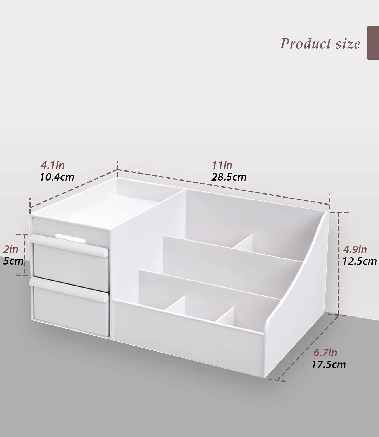 Makeup Desk Cosmetic Storage Box Organizer with Drawers for Dressing Table, Vanity Countertop, Bathroom Counter, Elegant Vanity Holder for Brushes, Eyeshadow, Lotions, Lipstick and Nail Polish