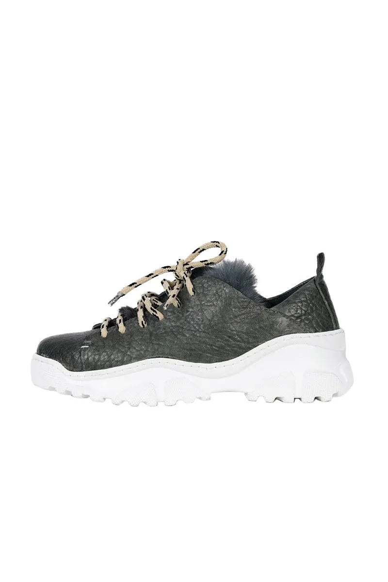 Matte Bovine Granellato Leather Sneaker in Lava