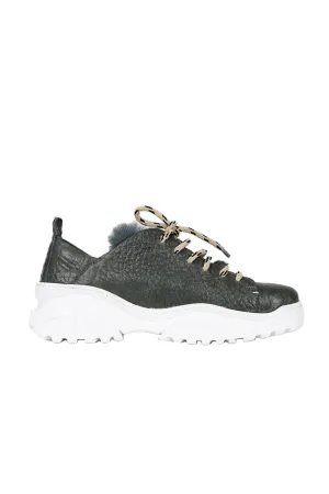 Matte Bovine Granellato Leather Sneaker in Lava