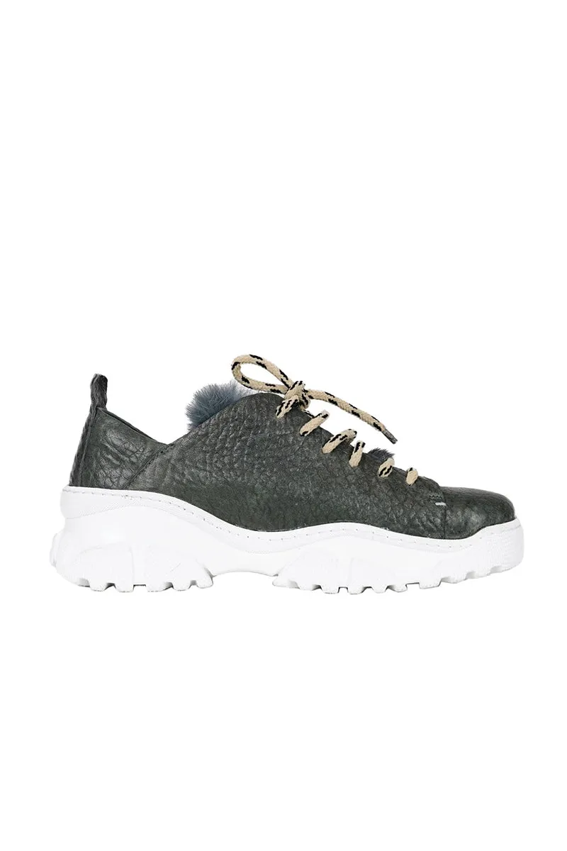 Matte Bovine Granellato Leather Sneaker in Lava