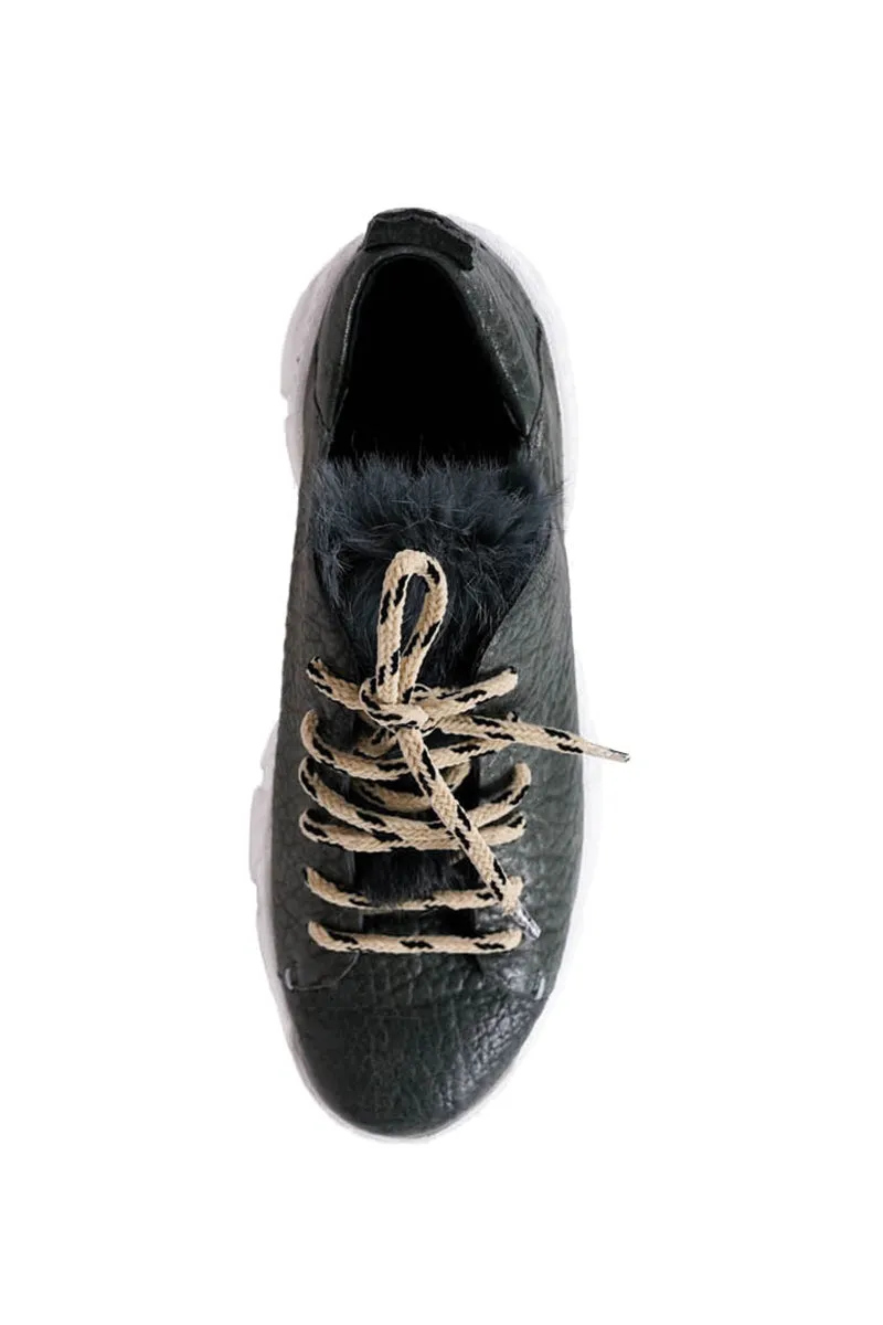 Matte Bovine Granellato Leather Sneaker in Lava