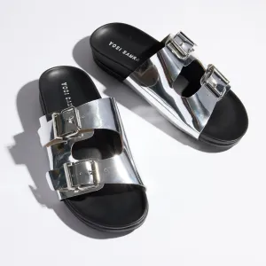 Maya Footbed Sandal in Silver Leather