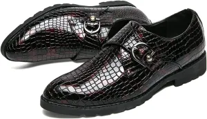 MCMUS Dress Shoes for Men Slip On Crocodile Embossed Monk Strap PU Leather Slip Resistant Anti-Slip Block Heel Low Top Rubber Sole Outdoor Suitable for Many Occasions