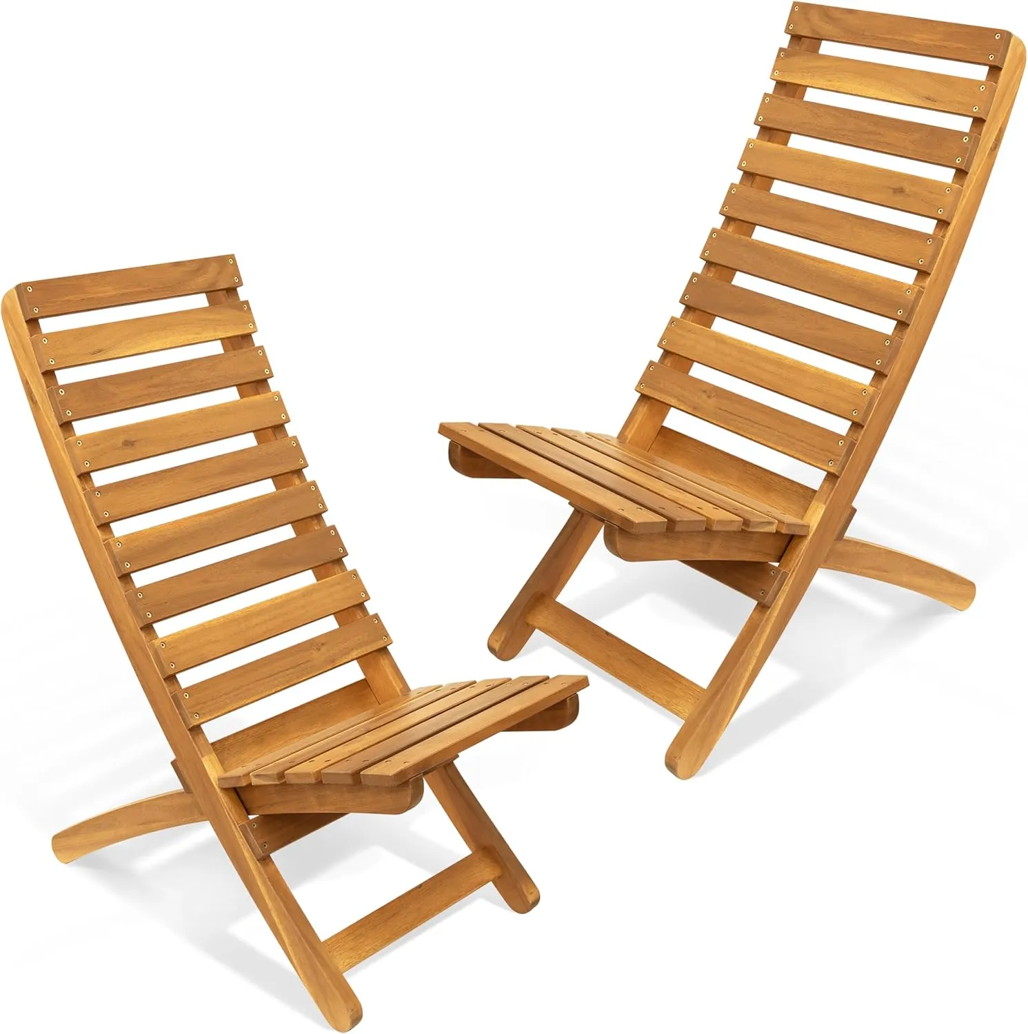 Melino Acacia Wooden Folding Adirondack Chair Set of 2 - Portable Fully Assembled FSC Certified Solid Wood Outdoor Furniture Lounge Chairs for Fire Pits, Decks, Patios, Lawn, Garden, Porch, Pool Deck