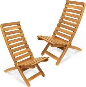 Melino Acacia Wooden Folding Adirondack Chair Set of 2 - Portable Fully Assembled FSC Certified Solid Wood Outdoor Furniture Lounge Chairs for Fire Pits, Decks, Patios, Lawn, Garden, Porch, Pool Deck