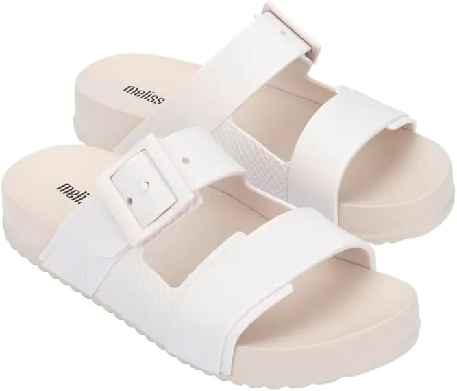 Melissa Cozy Connection Slide - Women's Fashion Sandals with Snakeskin Textural Pattern, Adjustable Buckle - Lightweight EVA Lug Sole - Stylish and Comfortable Slides