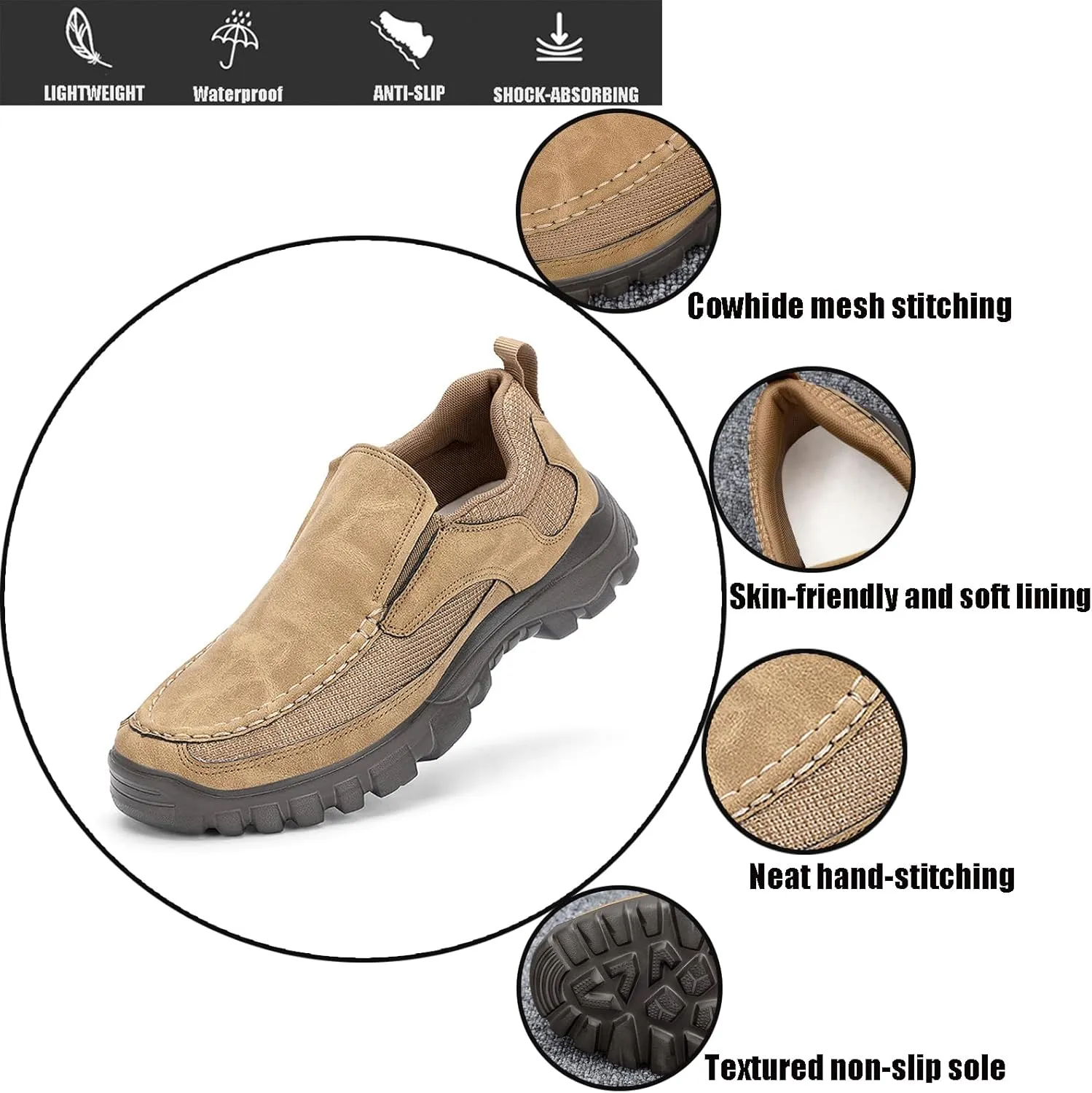 Men Genuine Leather Breathable Arch Support Loafers Soft Comfortable Slip On Business Dress Shoes Daily Non-Slip Driving Walking Shoes