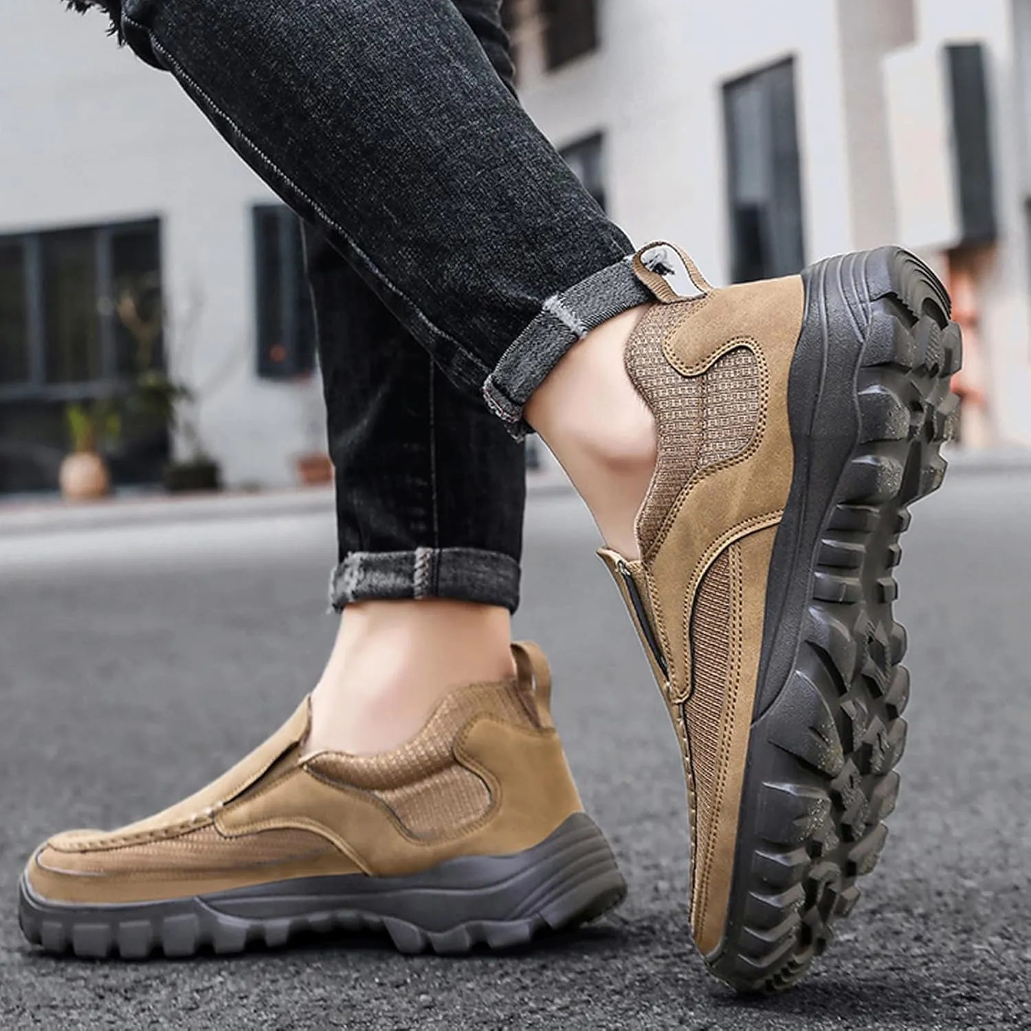 Men Genuine Leather Breathable Arch Support Loafers Soft Comfortable Slip On Business Dress Shoes Daily Non-Slip Driving Walking Shoes