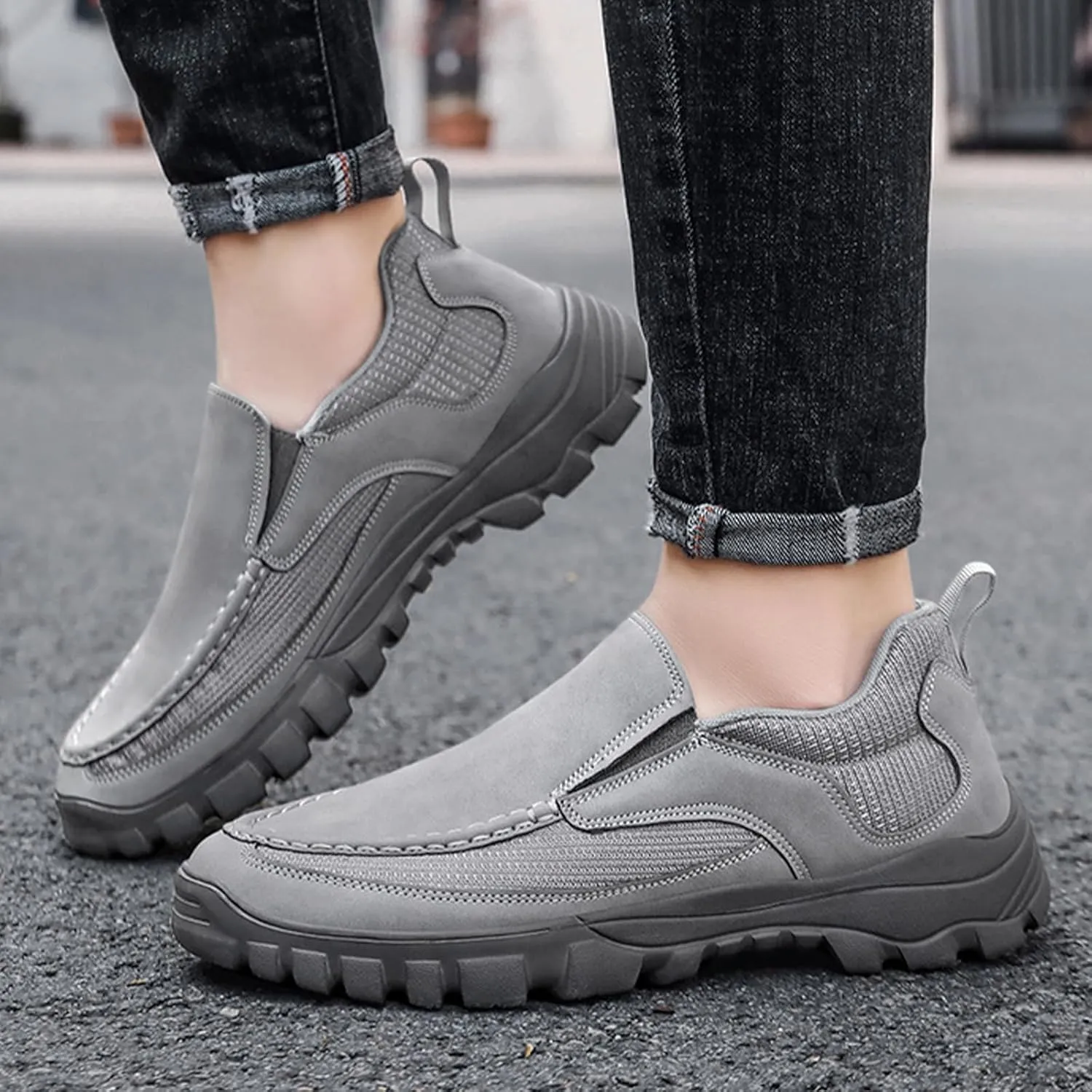 Men Genuine Leather Breathable Arch Support Loafers Soft Comfortable Slip On Business Dress Shoes Daily Non-Slip Driving Walking Shoes