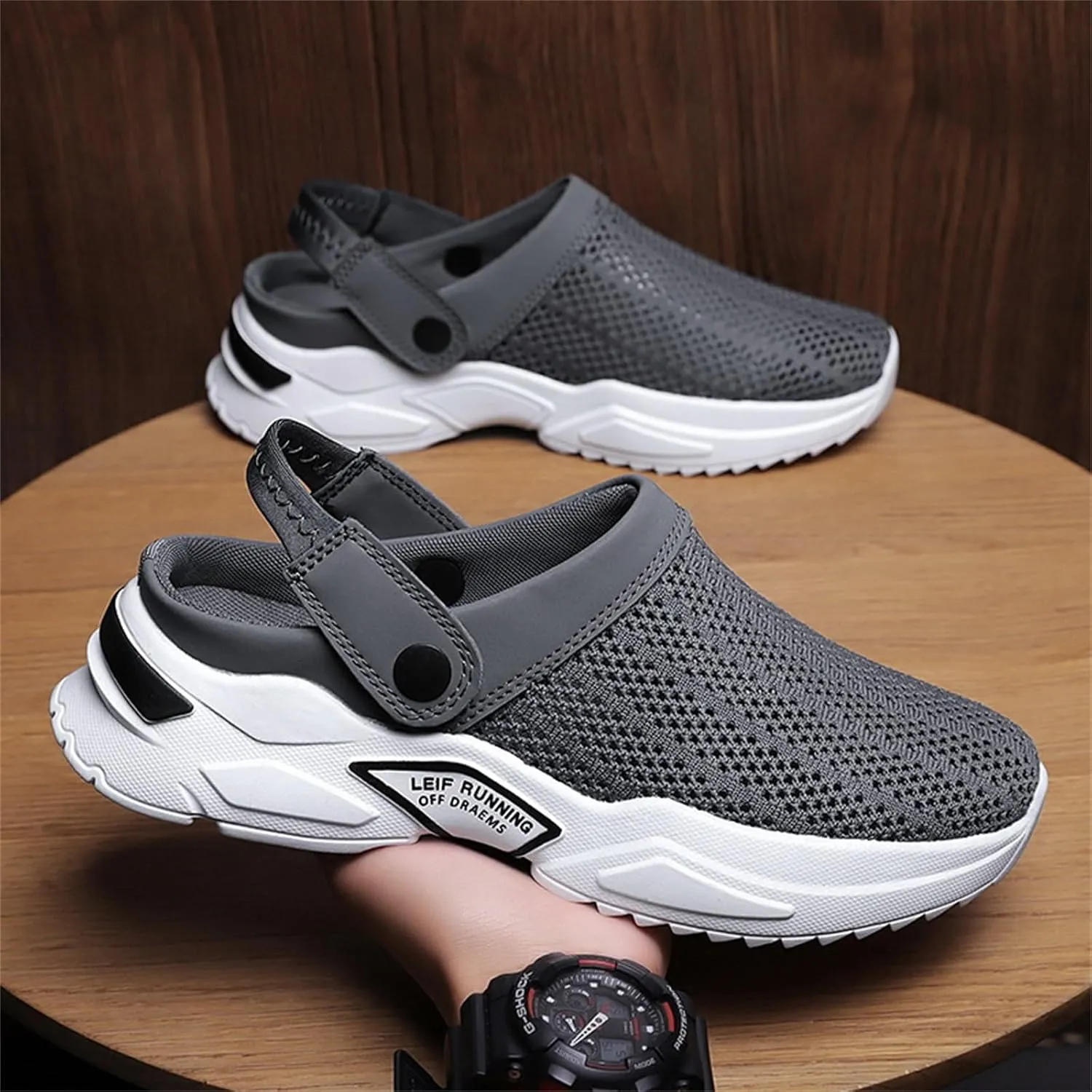 Men s orthopedic hollow-out summer sandals，Thick Sole Slip-On Knitted Clogs，Breathable Knitted Mesh Sandals with Arch Support