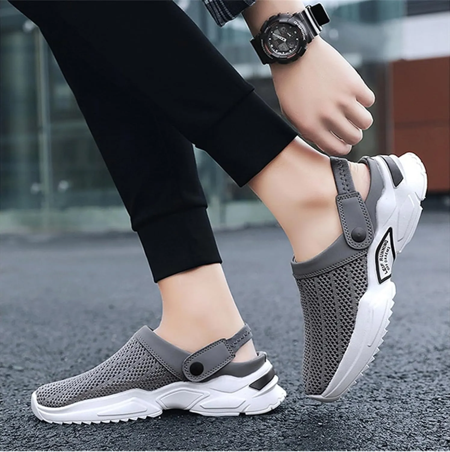 Men s orthopedic hollow-out summer sandals，Thick Sole Slip-On Knitted Clogs，Breathable Knitted Mesh Sandals with Arch Support