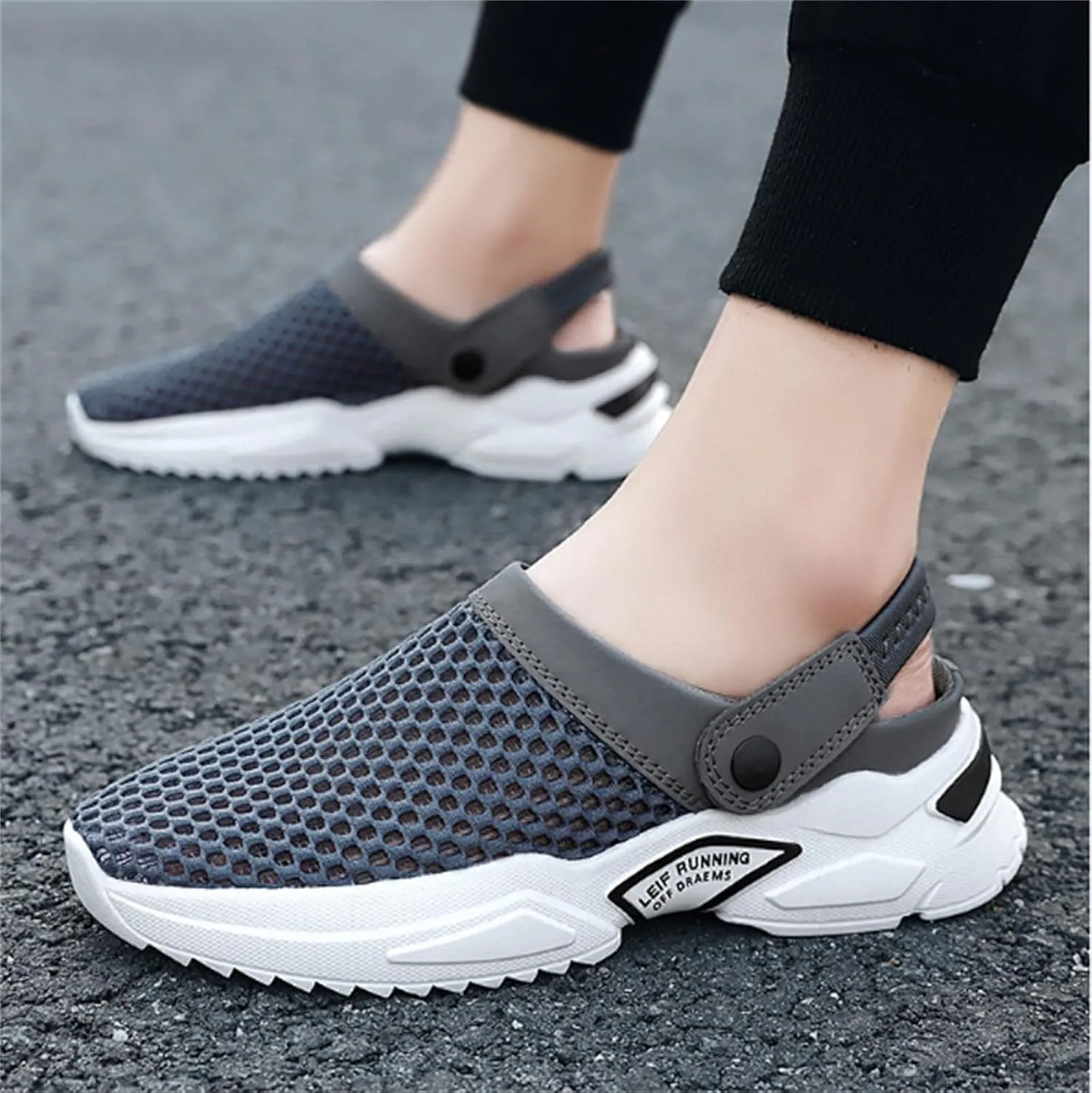 Men s orthopedic hollow-out summer sandals，Thick Sole Slip-On Knitted Clogs，Breathable Knitted Mesh Sandals with Arch Support