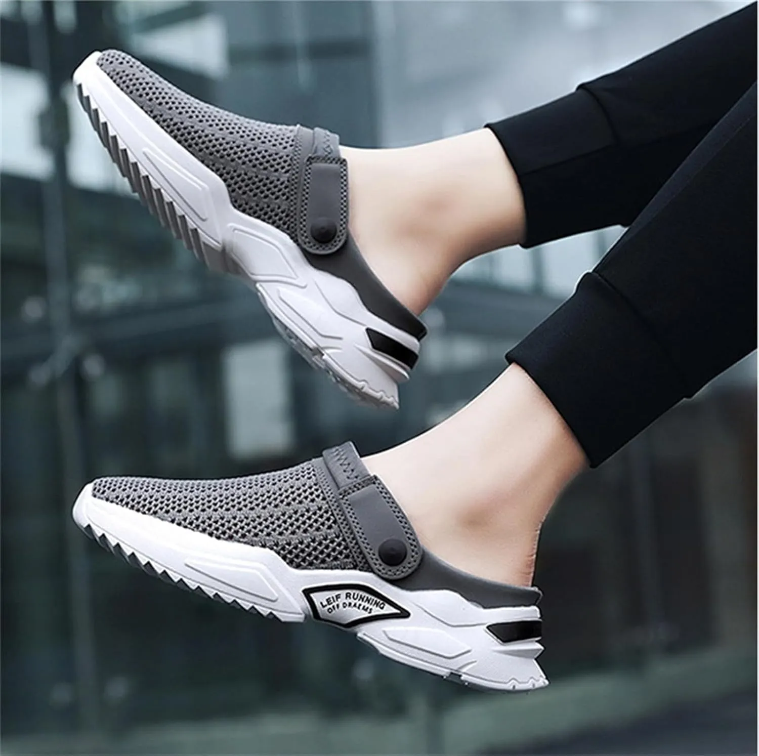 Men s orthopedic hollow-out summer sandals，Thick Sole Slip-On Knitted Clogs，Breathable Knitted Mesh Sandals with Arch Support