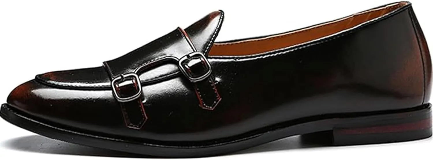 Men Slip On Dress Oxford Shoes Pointed Toe Low Cut Double Monk Strap Casual Handmade Shoes