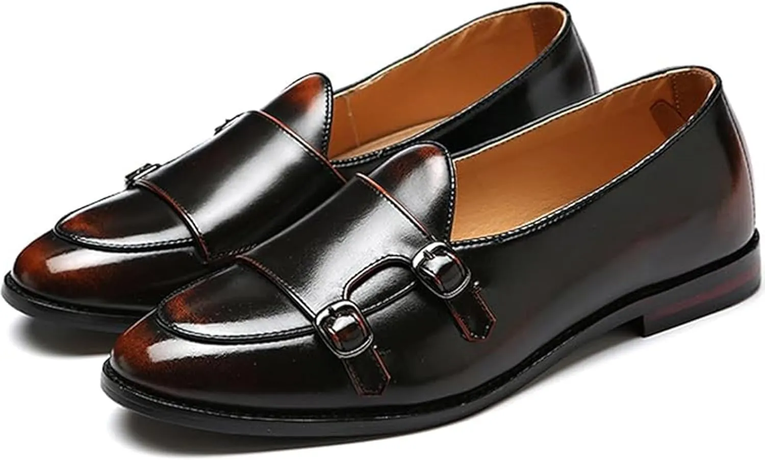 Men Slip On Dress Oxford Shoes Pointed Toe Low Cut Double Monk Strap Casual Handmade Shoes