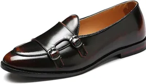 Men Slip On Dress Oxford Shoes Pointed Toe Low Cut Double Monk Strap Casual Handmade Shoes