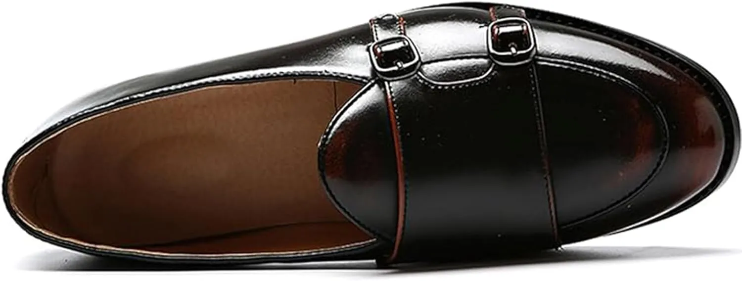 Men Slip On Dress Oxford Shoes Pointed Toe Low Cut Double Monk Strap Casual Handmade Shoes
