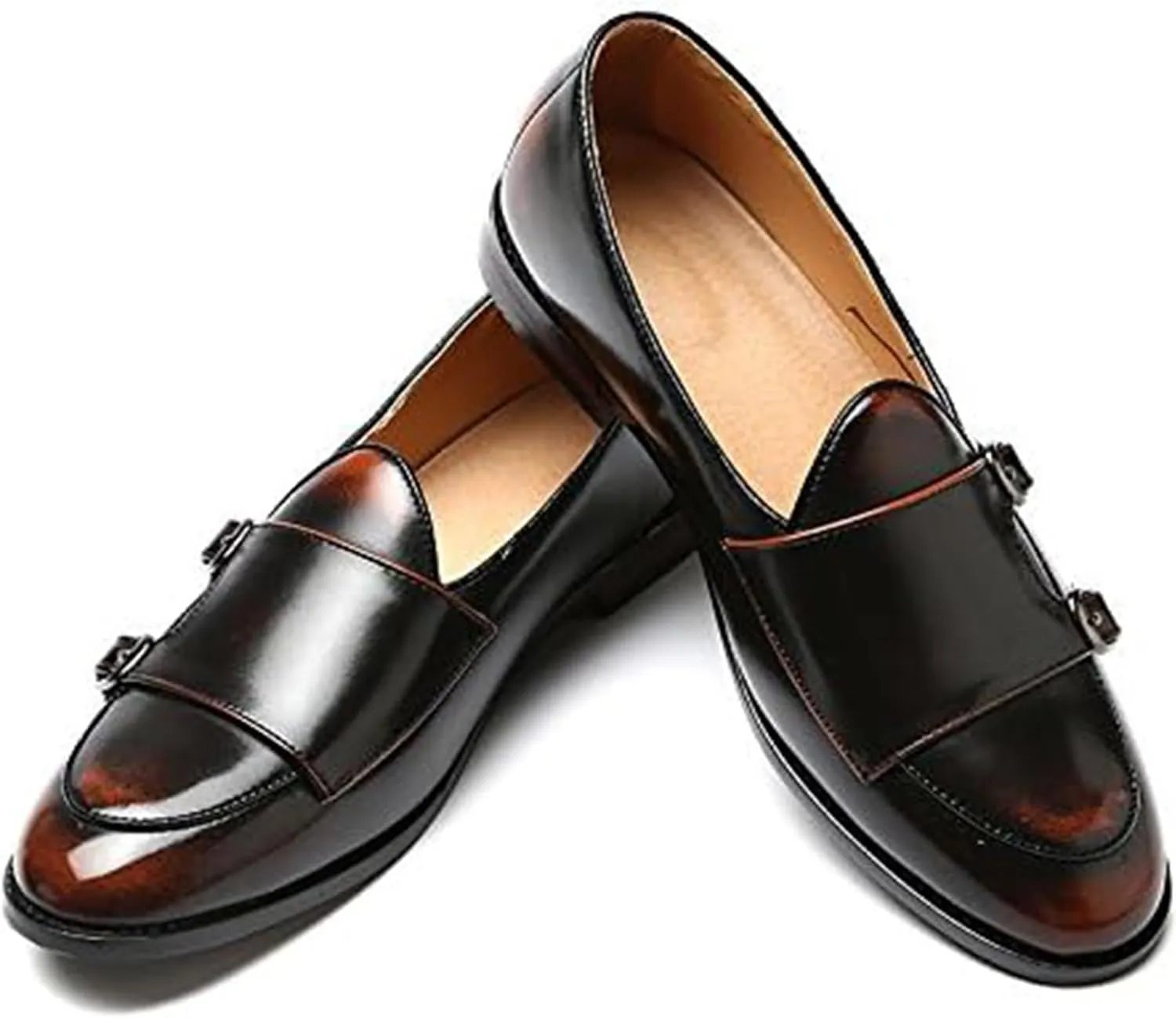 Men Slip On Dress Oxford Shoes Pointed Toe Low Cut Double Monk Strap Casual Handmade Shoes