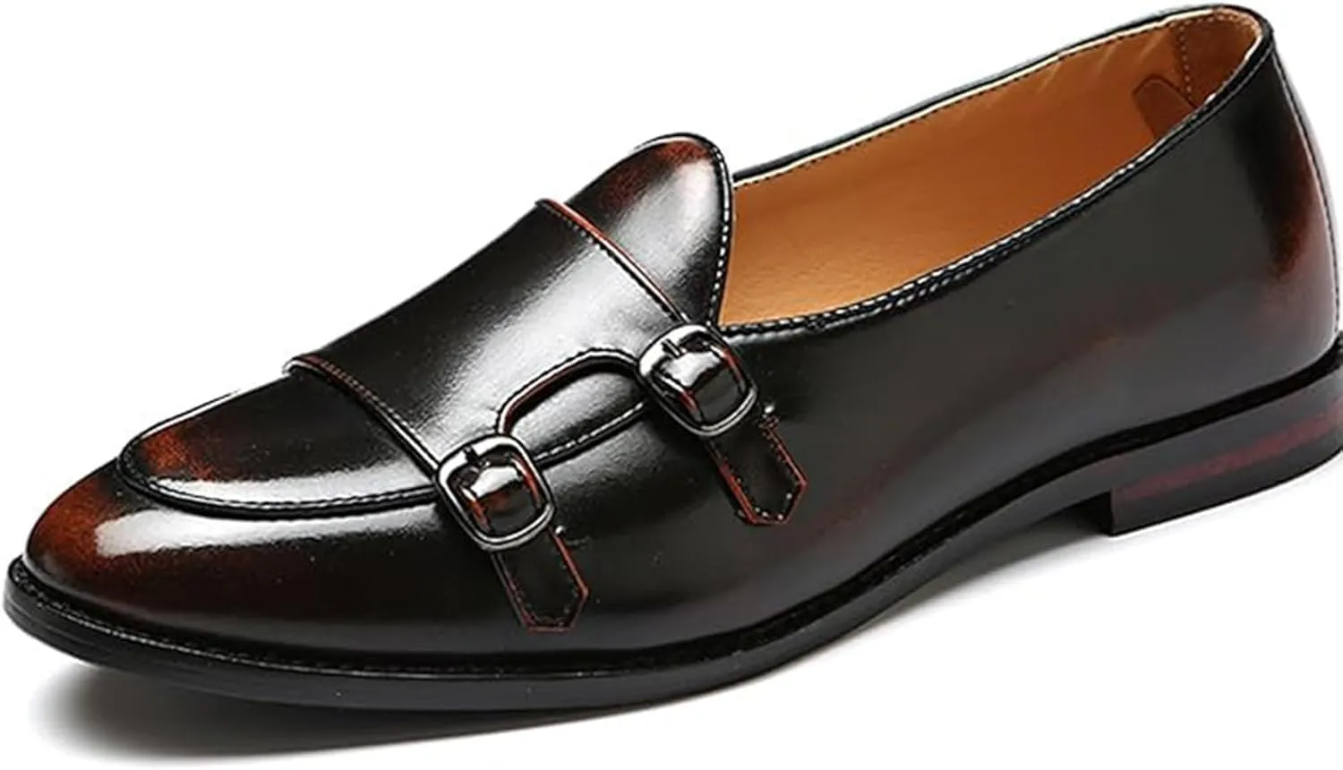 Men Slip On Dress Oxford Shoes Pointed Toe Low Cut Double Monk Strap Casual Handmade Shoes