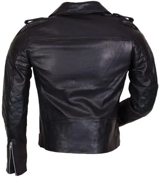 Men's Biker Rider Rocker Retro Motorcycle Motorbike Genuine Cowhide Black Leather jacket