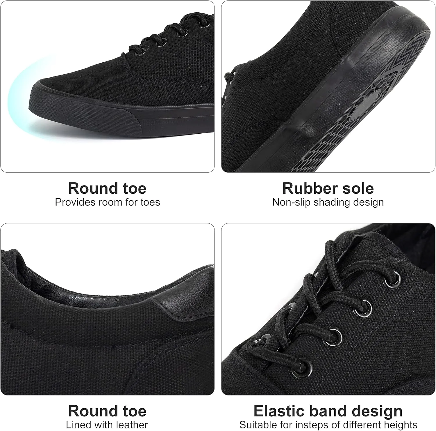Men's Black Classic Low Top Shoes Canvas Fashion Sneaker with Soft Insole Causal Dress Shoes for Men Comfortable Walking Shoes