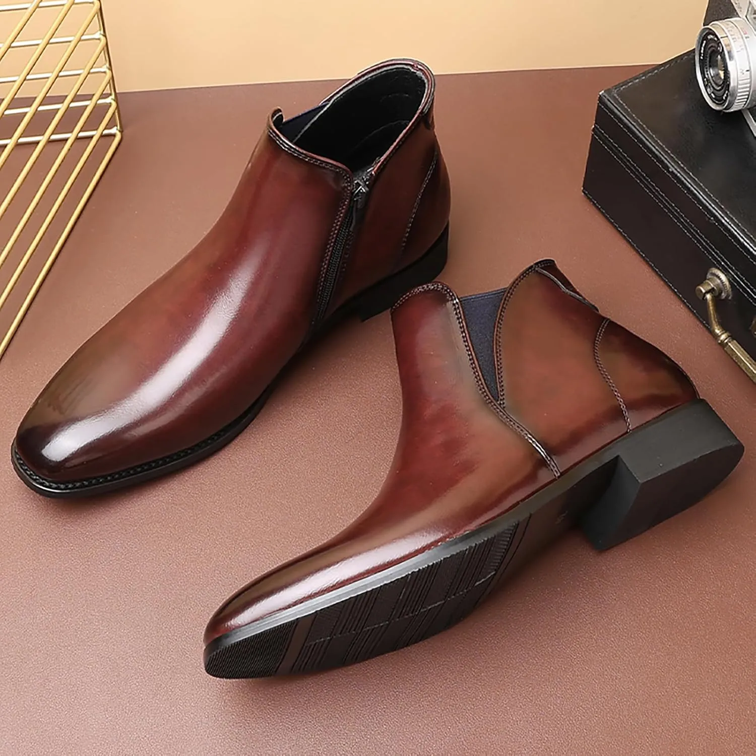 Mens Chelsea Boots PU Leather Ankle Boots for Men Classic Stylish Slip on Dress Shoes for Casual Fomal Wear