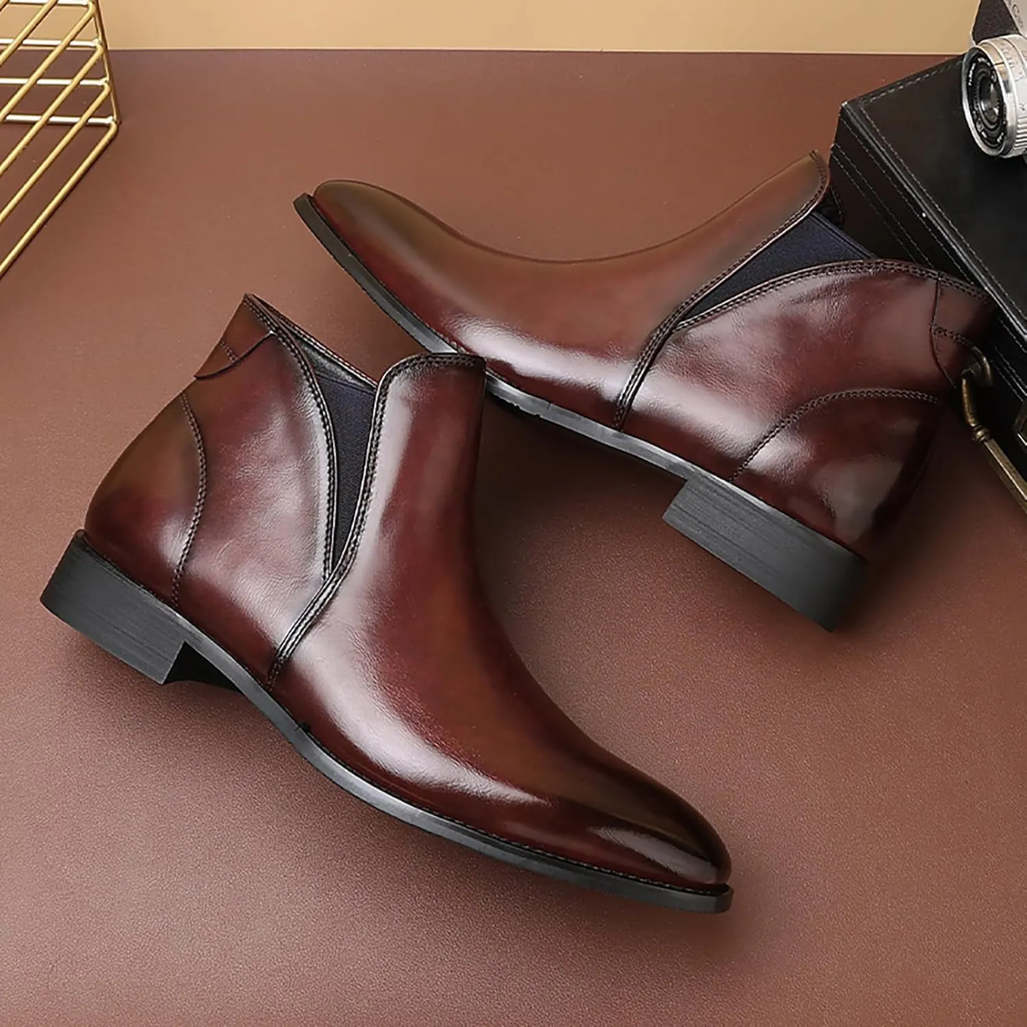 Mens Chelsea Boots PU Leather Ankle Boots for Men Classic Stylish Slip on Dress Shoes for Casual Fomal Wear