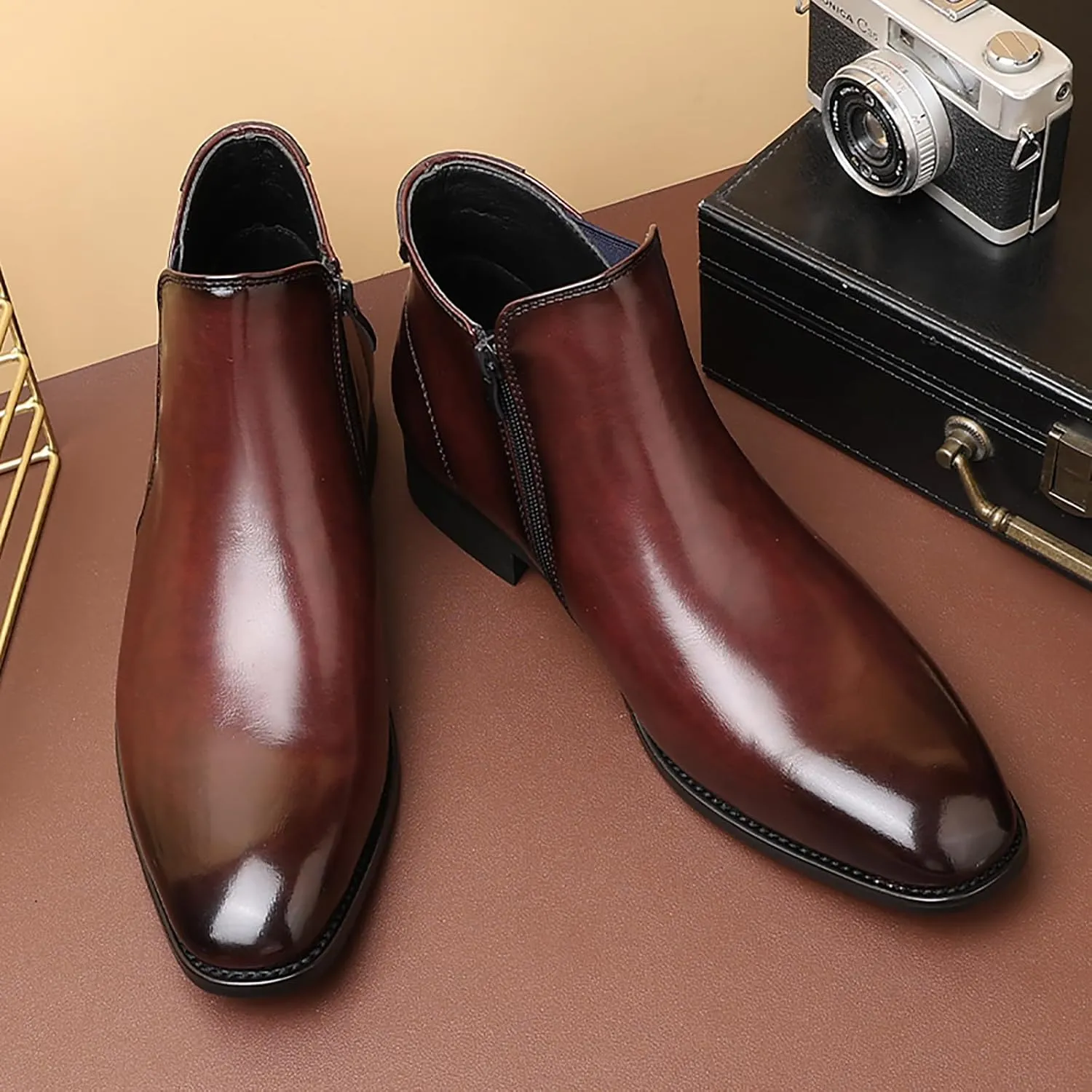 Mens Chelsea Boots PU Leather Ankle Boots for Men Classic Stylish Slip on Dress Shoes for Casual Fomal Wear