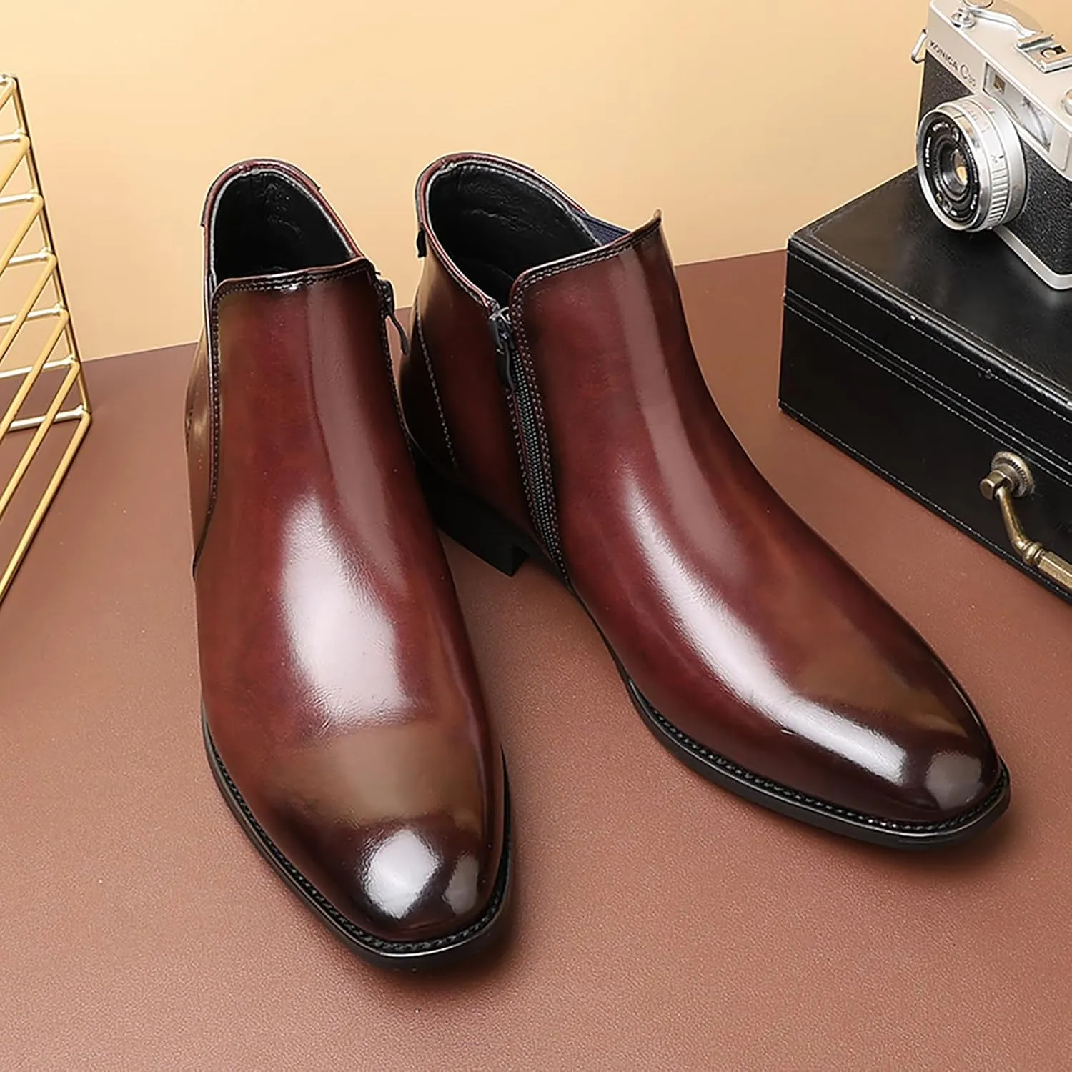 Mens Chelsea Boots PU Leather Ankle Boots for Men Classic Stylish Slip on Dress Shoes for Casual Fomal Wear