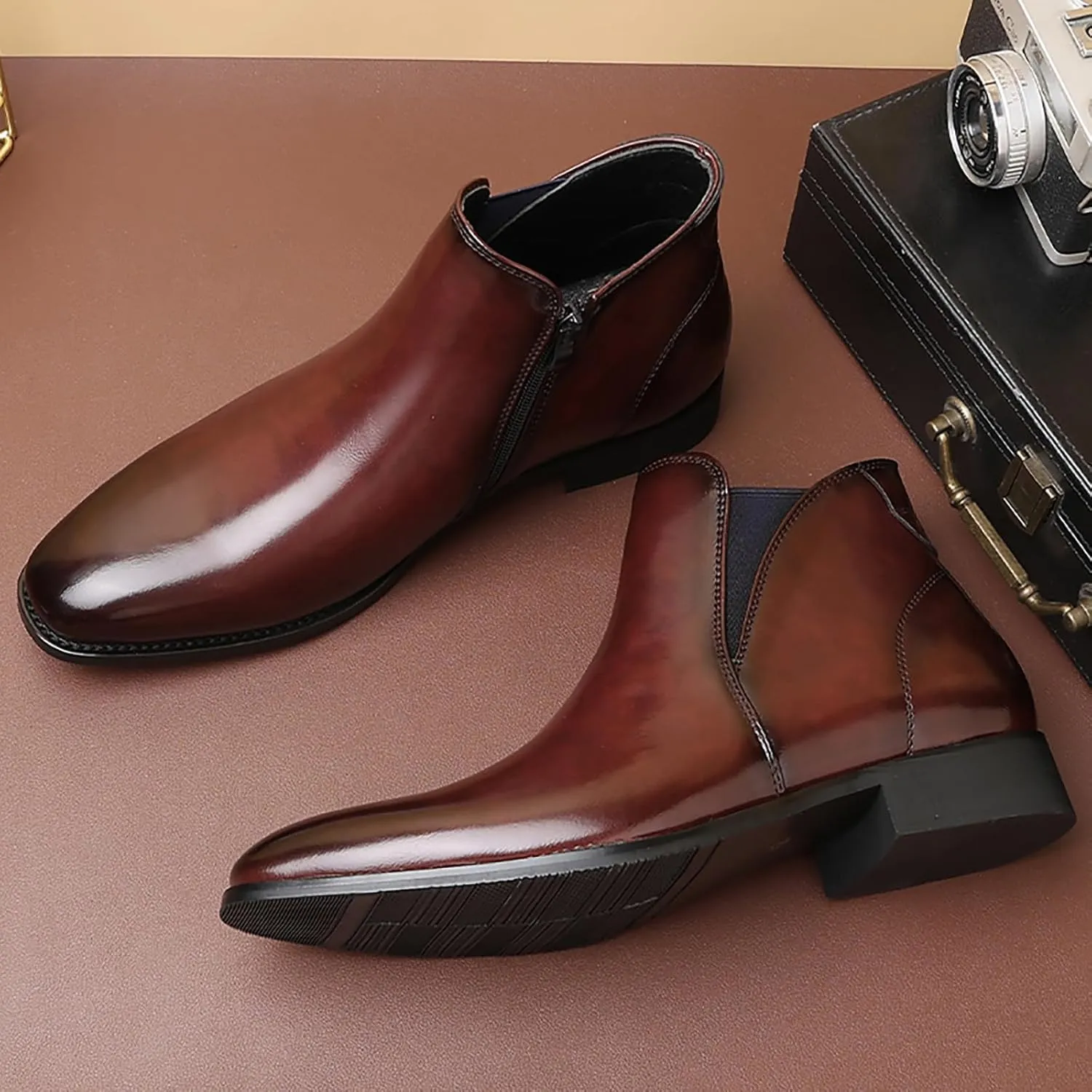 Mens Chelsea Boots PU Leather Ankle Boots for Men Classic Stylish Slip on Dress Shoes for Casual Fomal Wear