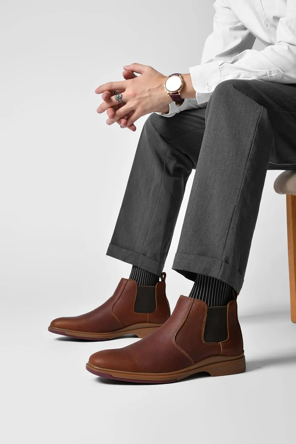 Men's Chelsea Dress Boots Comfortable Leather Slip On Ankle Boots For Casual & Formal Occasions