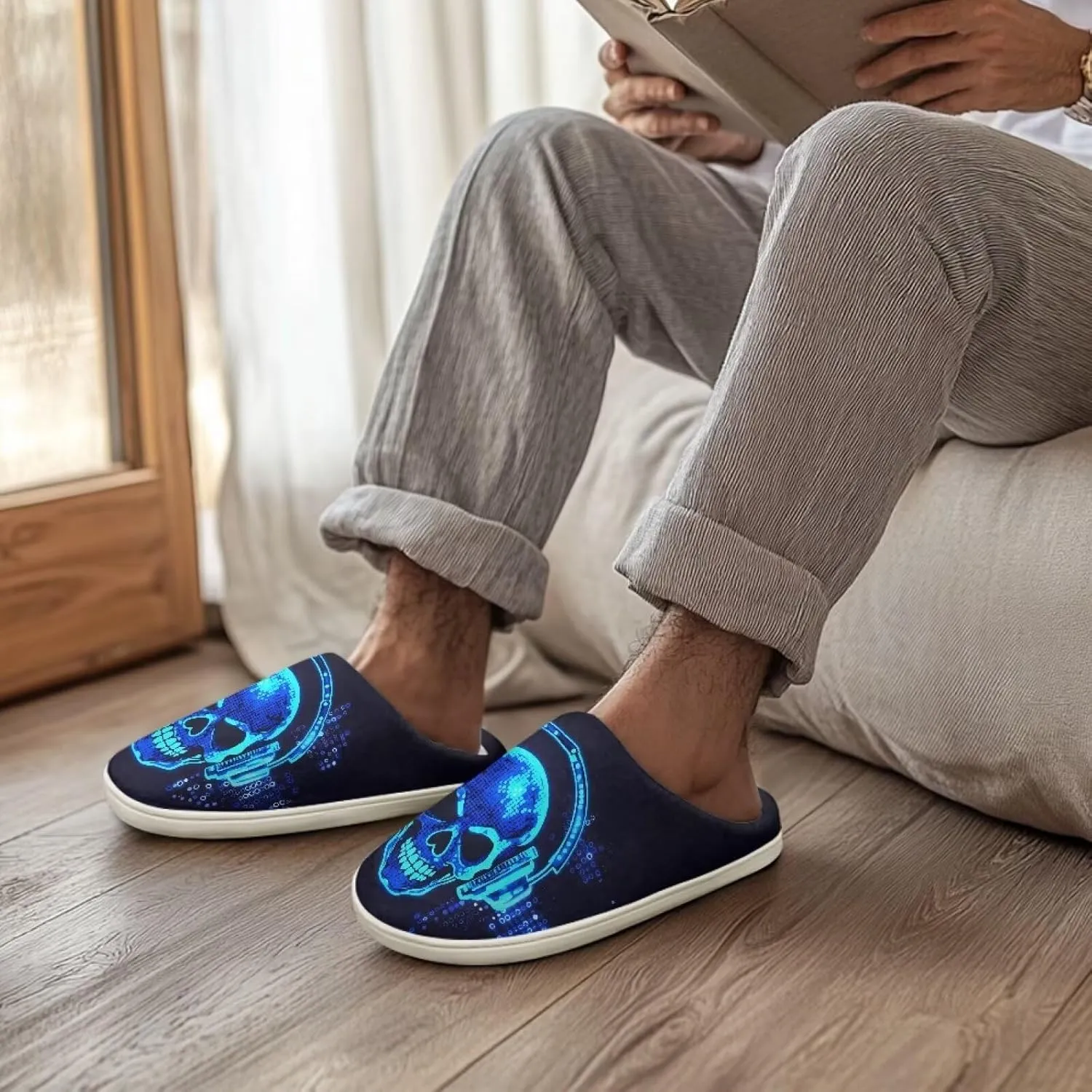 Men's Cozy Fluffy Slippers Slip On Warm Sandals Casual Non Slip House Shoes Indoor Winter Slippers SizeUS 4-15