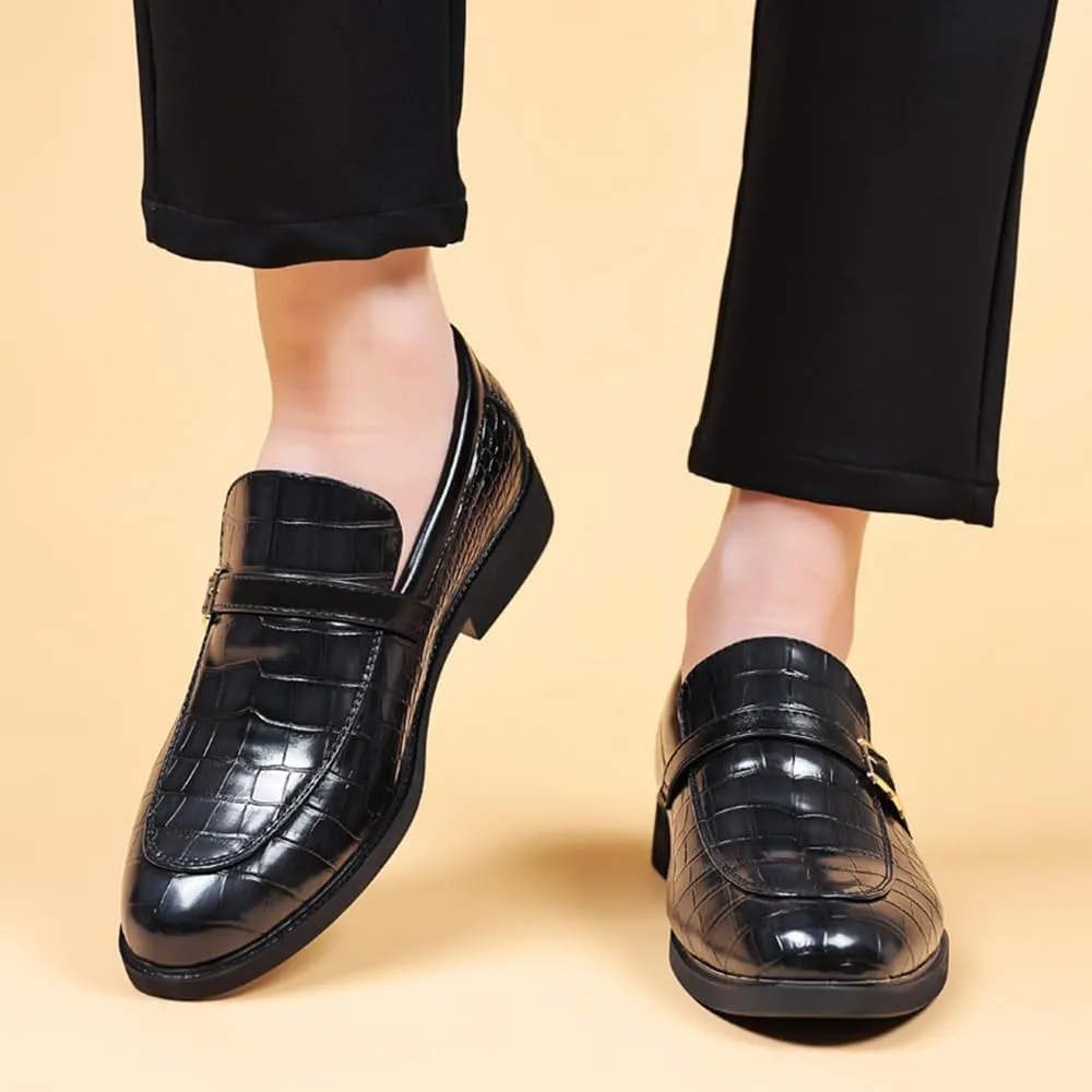 Men's Dress Crocodile Print Slip-on Classic Leather Loafers Casual Oxford Shoes