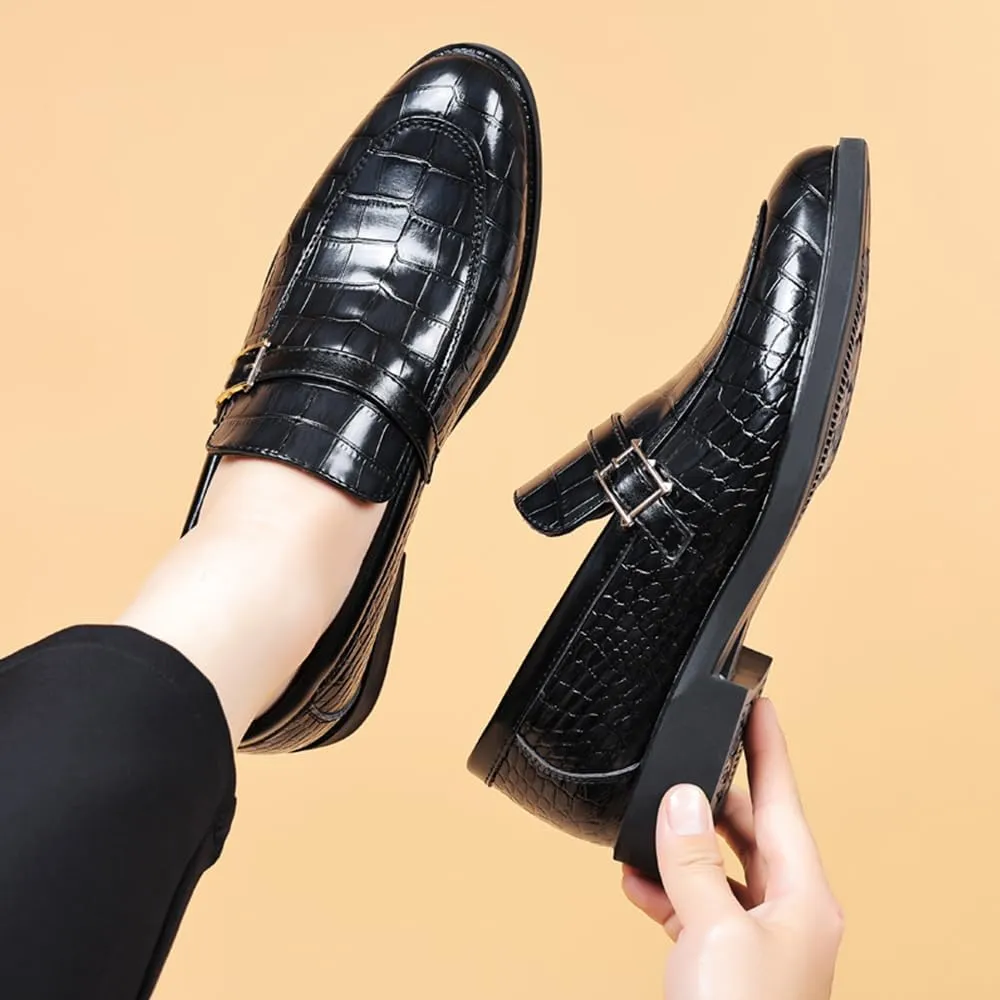 Men's Dress Crocodile Print Slip-on Classic Leather Loafers Casual Oxford Shoes