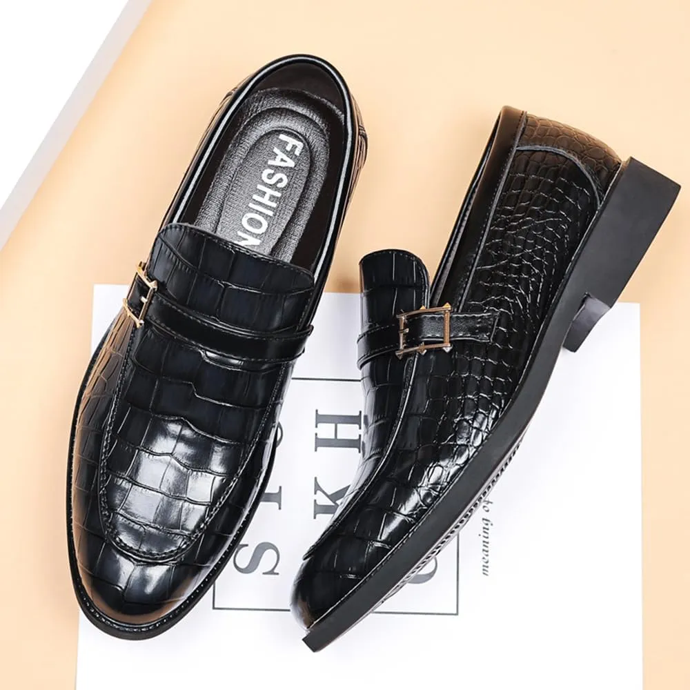 Men's Dress Crocodile Print Slip-on Classic Leather Loafers Casual Oxford Shoes