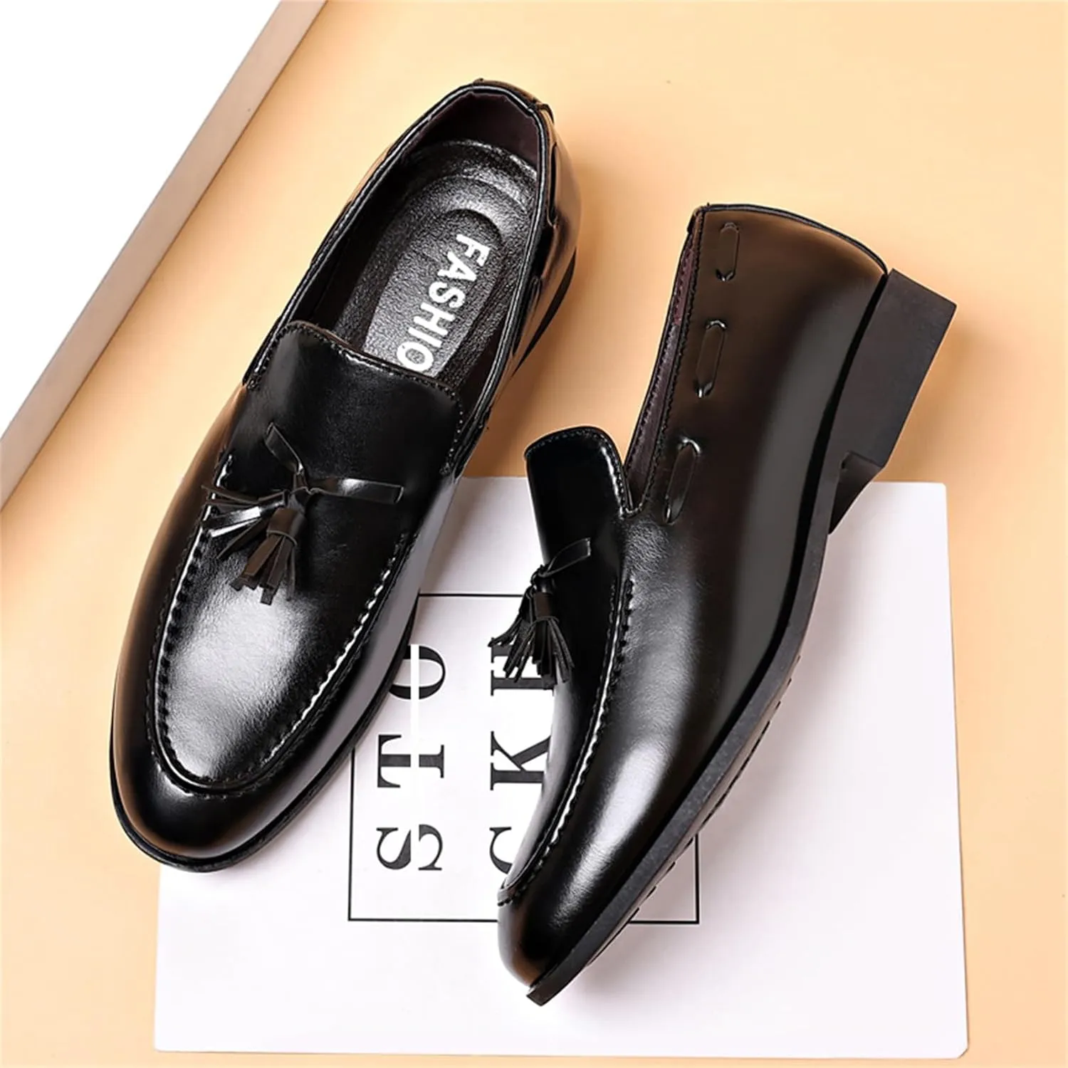 Men's Fashion Tassels Loafers Leather Penny Formal Business Casual Slip On Dress Shoes for Mens